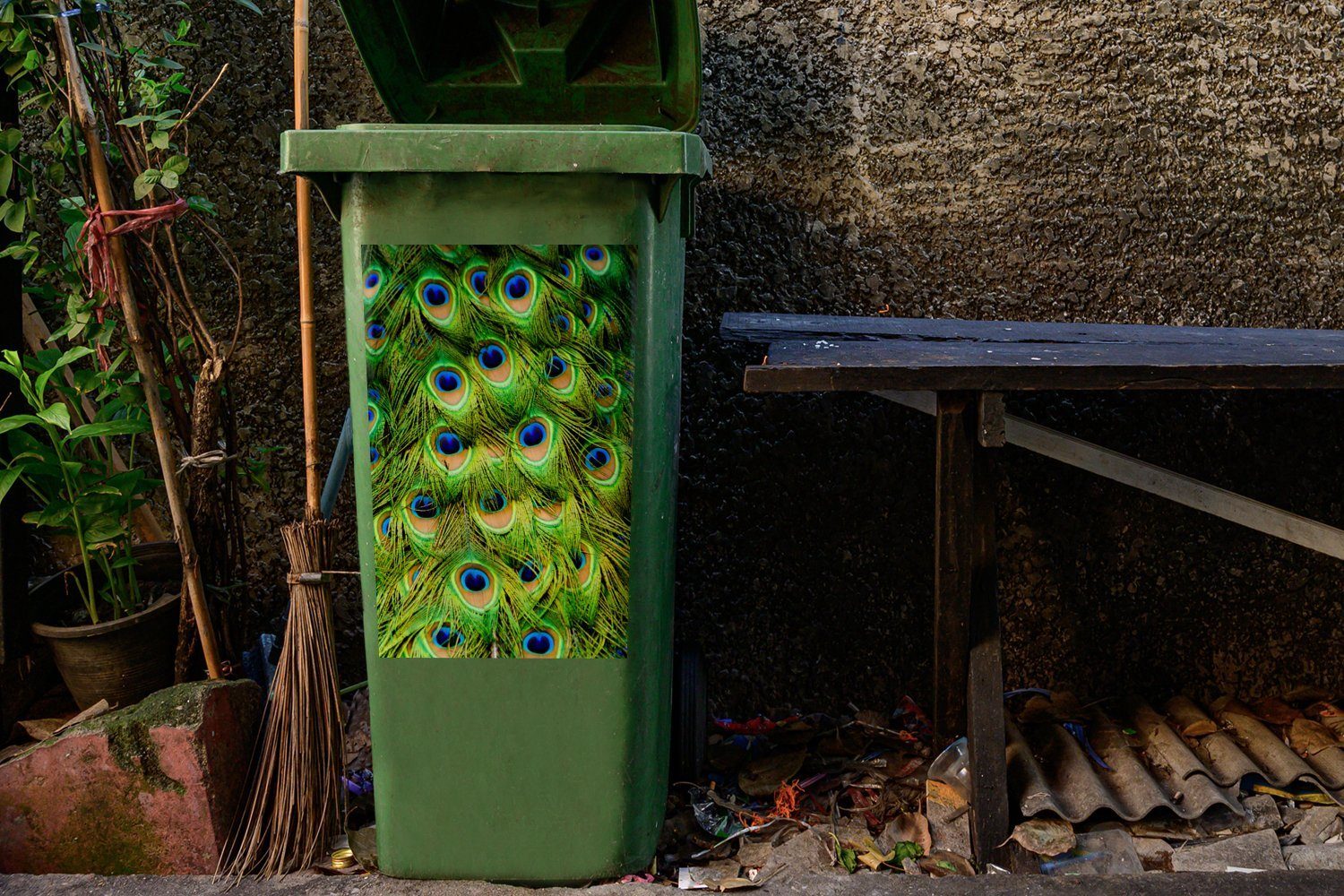 MuchoWow Wandsticker Struktur der (1 Container, Abfalbehälter Mülltonne, Pfauenfedern Sticker, St), Mülleimer-aufkleber