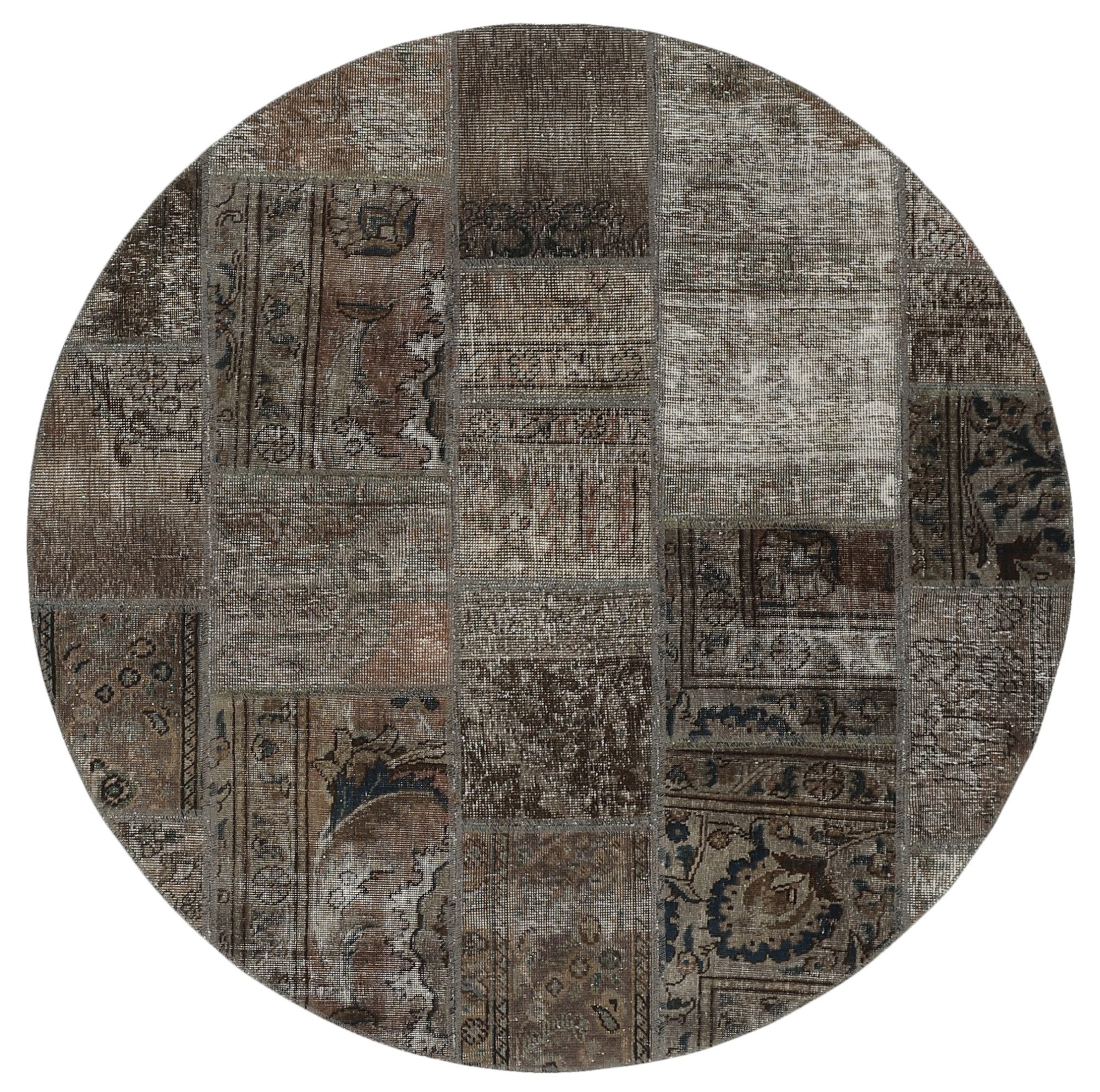 Wohnando Teppich MY-RUG Vintage Patch Work Floral & Ornamentiert 150x150cm, Rund, Höhe: 10 mm, Handgeknüpfter Teppich,Handgesponnene Wolle, mit Naturfarben gegärbt