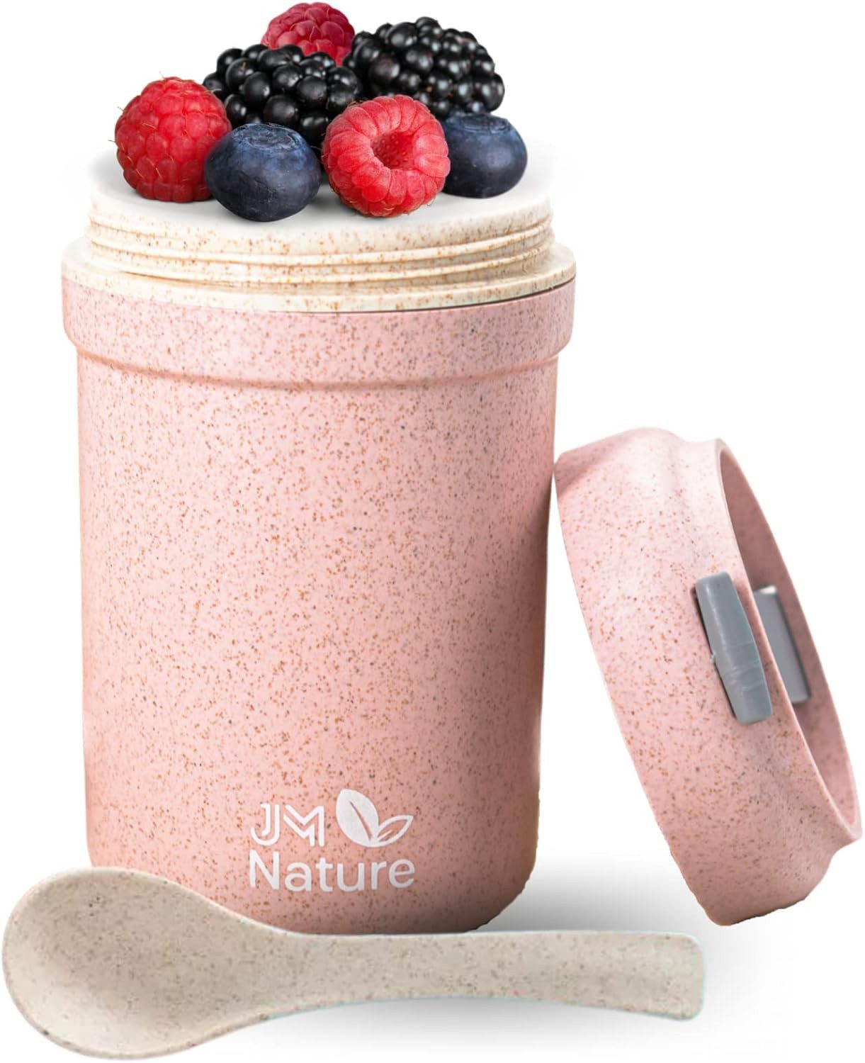 JM Nature Müslibox JM Nature 2er Set Müslibecher To Go Joghurtbecher mit Deckel Löffel