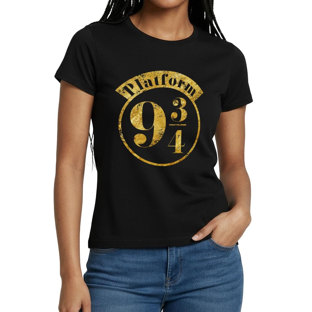 Spreadshirt T-Shirt Harry Potter Platform 9 3/4 Gold Frauen T-Shirt (1-tlg) Slim Fit, fällt klein aus