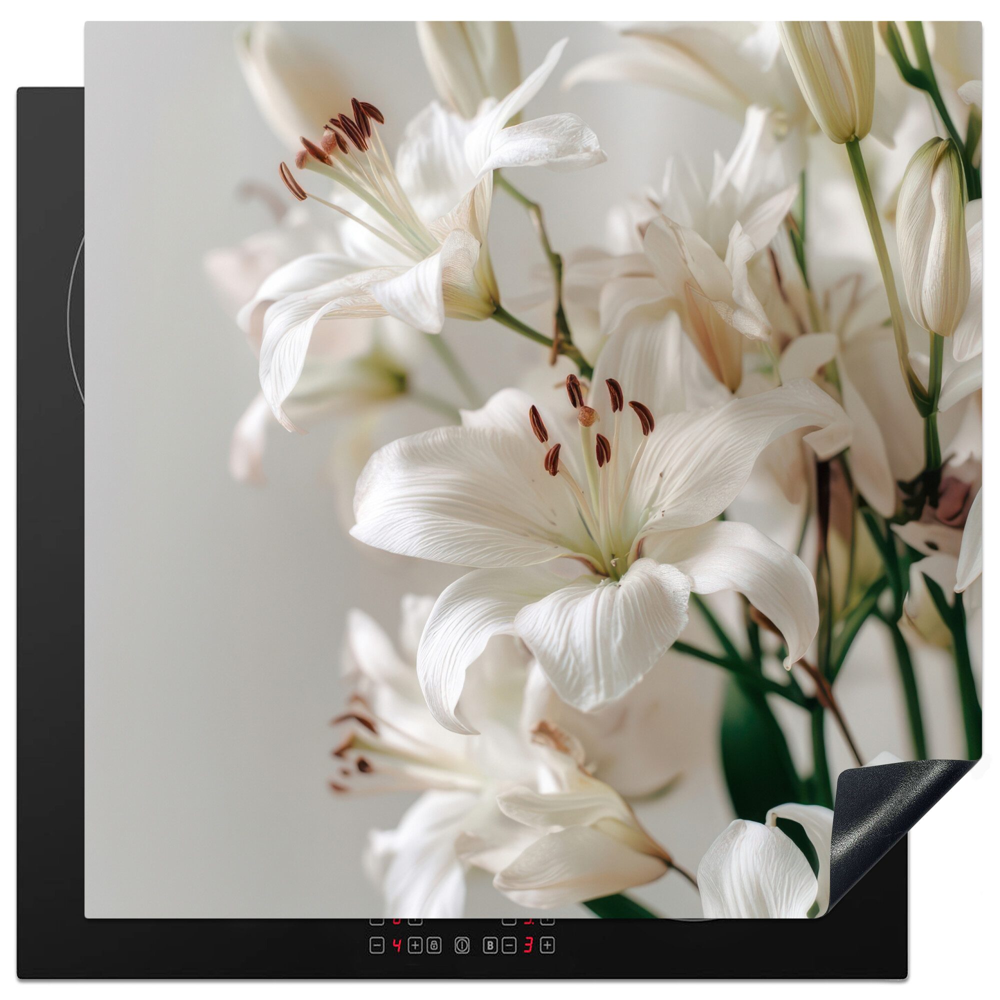 MuchoWow Herd-Abdeckplatte Lilien - Boekte - Weiß - Staubgefäße, Vinyl, (1 tlg), Küche Herdabdeckung Ceranfeld Induktionsfeld Vinyl, 60x60 cm