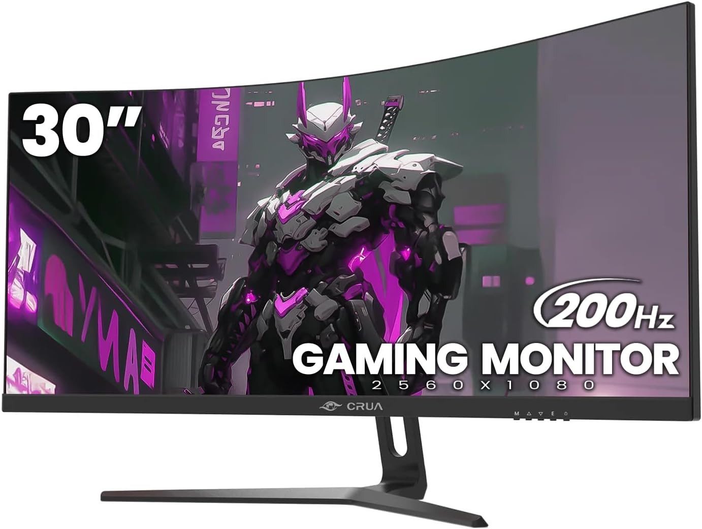 CRUA Computermonitor, 1500R VA-Bildschirm, 120 % sRGB-PC-Monitor Curved-Gaming-Monitor (76,2 cm/30 ", 2560×1080 px, 1K WFHD, 1 ms Reaktionszeit, 200 Hz, VA, unterstützt AMD FreeSync, Wandhalterung (HDMI, DP)