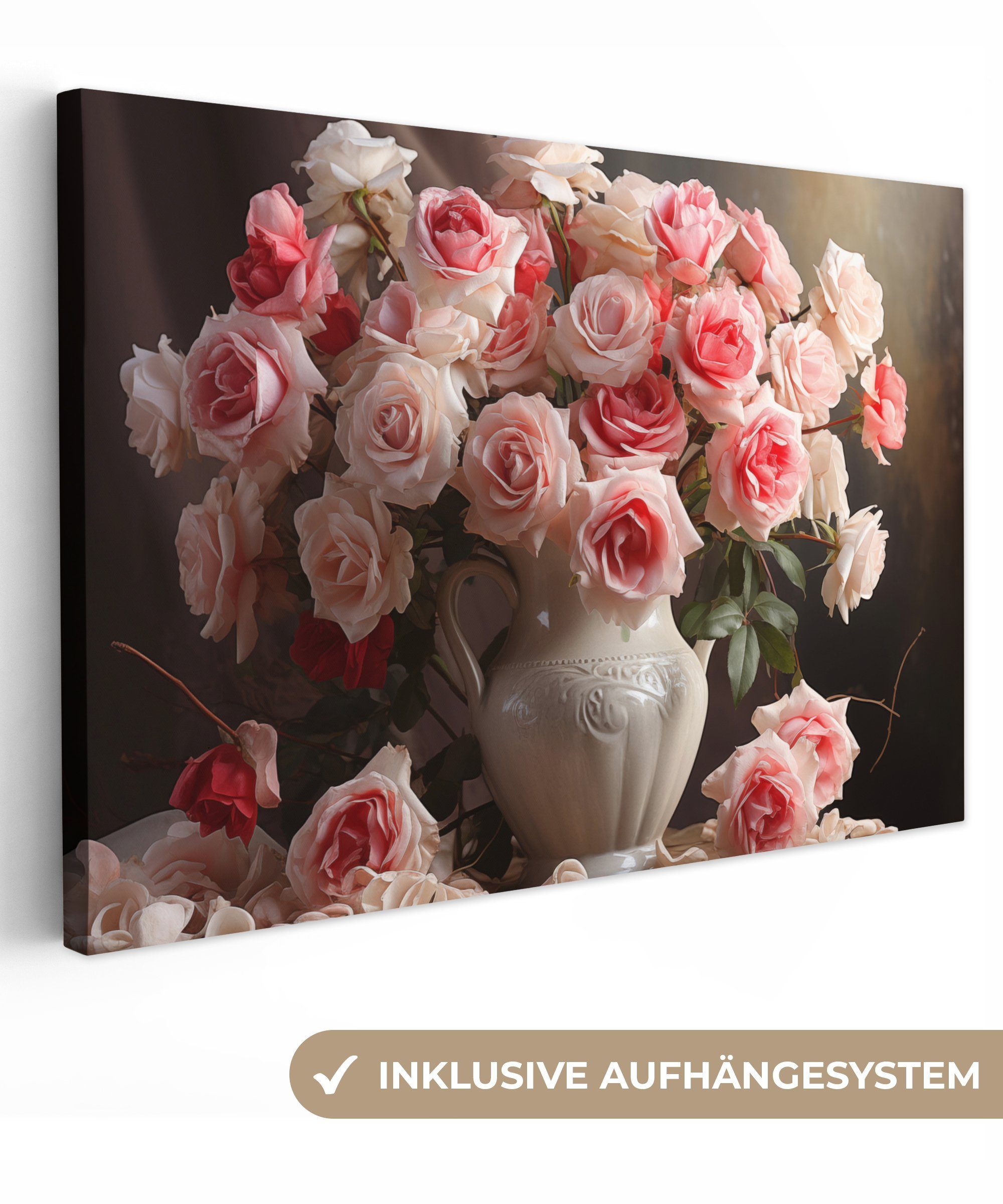 OneMillionCanvasses® Leinwandbild Blumen - Rosen - Vase - Stilleben - Blume günstig online kaufen