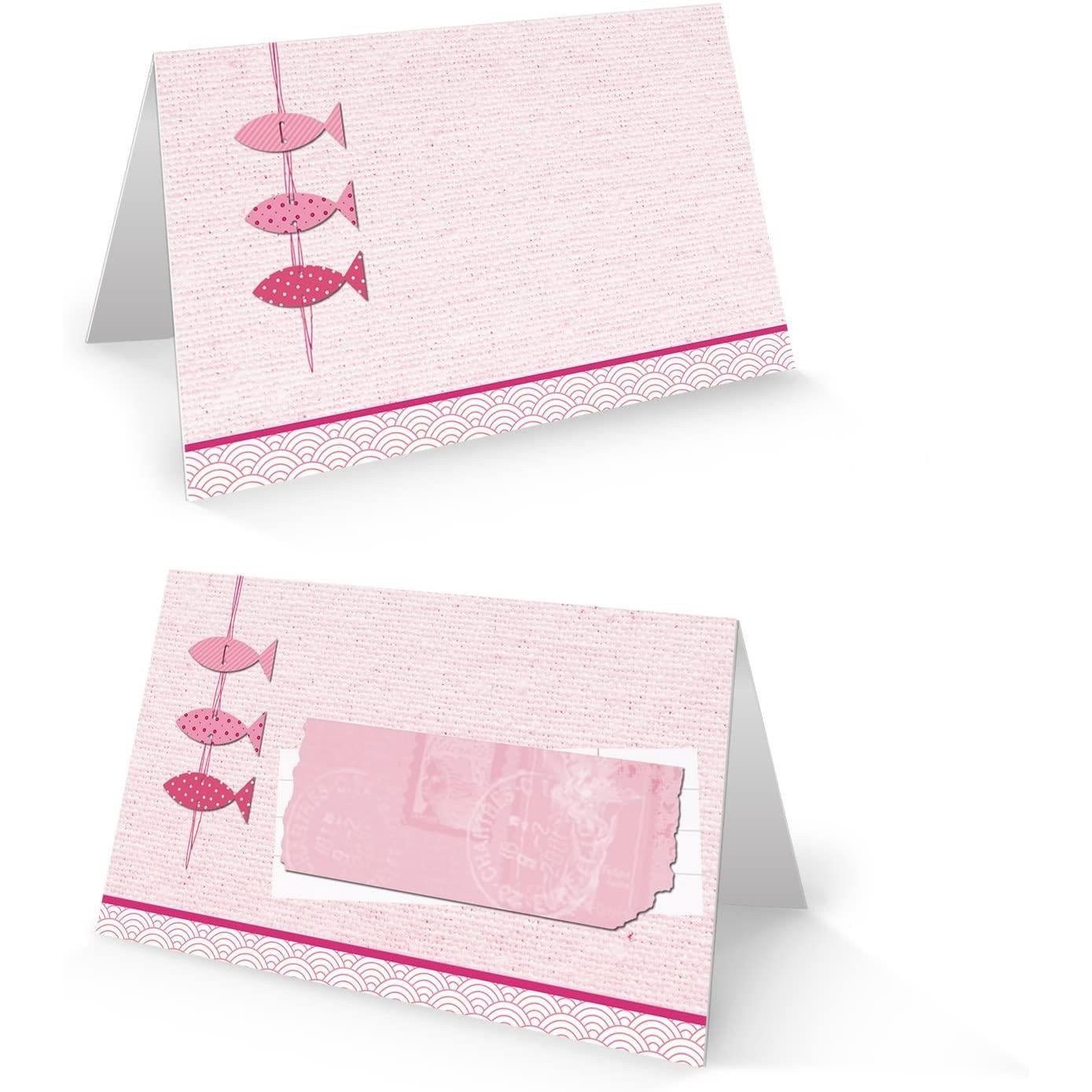 Logbuch-Verlag Klappkarte Tischkarten Fische rosa pink für Taufe & Kommunion (VE = 25 Stück)