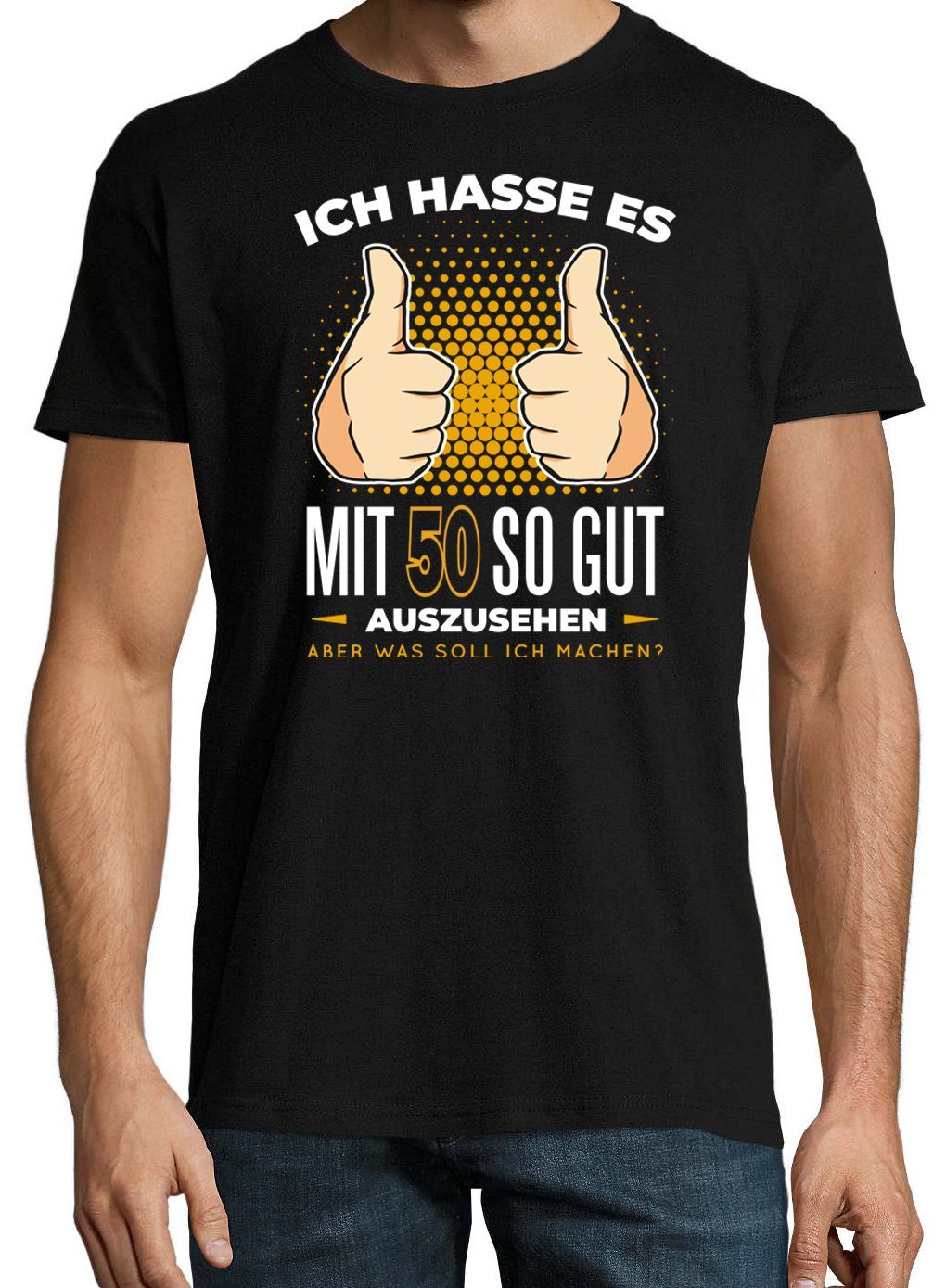 Youth Designz T-Shirt 50 Und Noch Herren mit Schwarz Immer Gutaussehend Frontprint Spruch lustigem Shirt