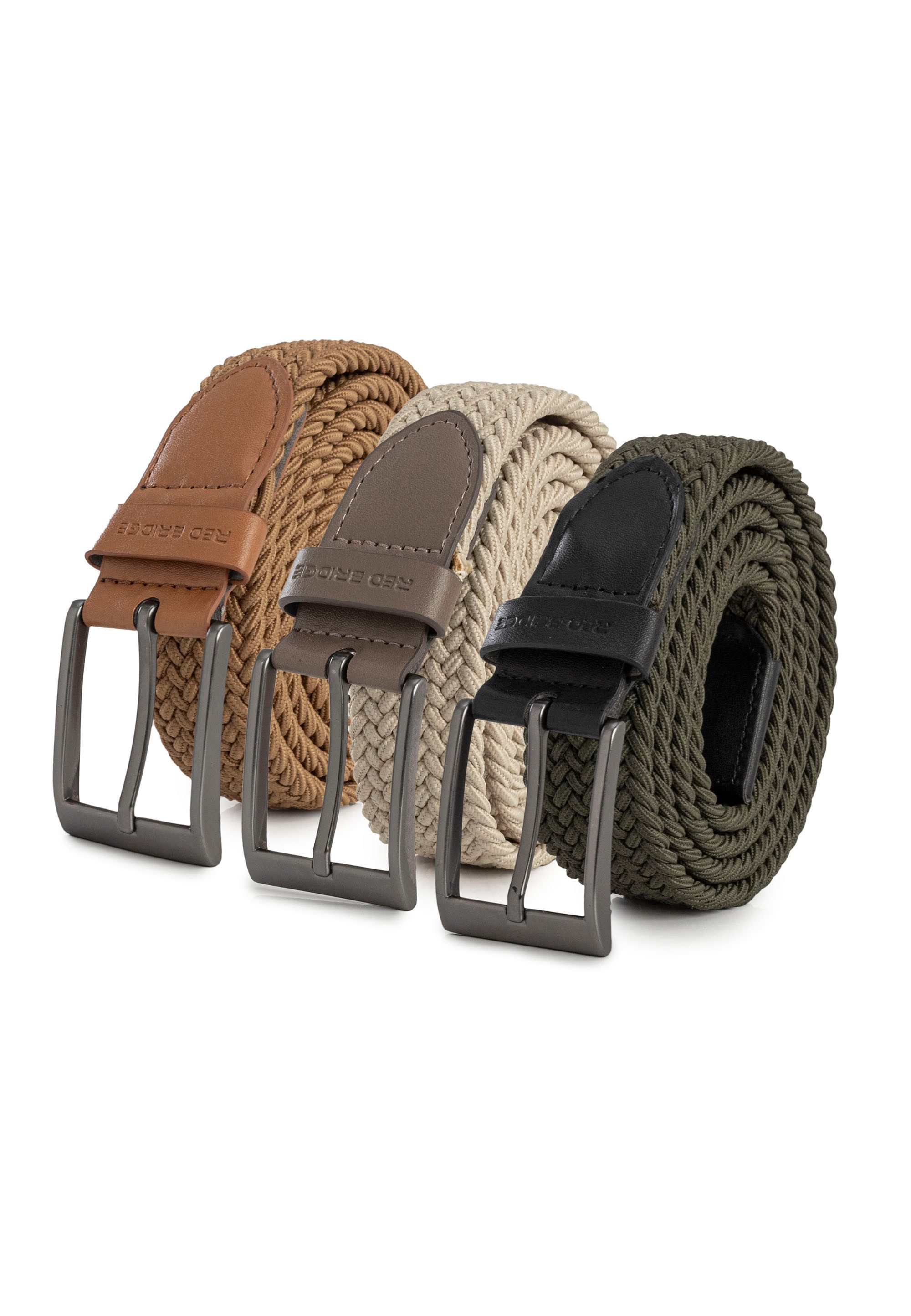 RedBridge Stoffgürtel 3er Pack Flechtgürtel elastisch mit Metallschließe Stufenlos verstellbar
