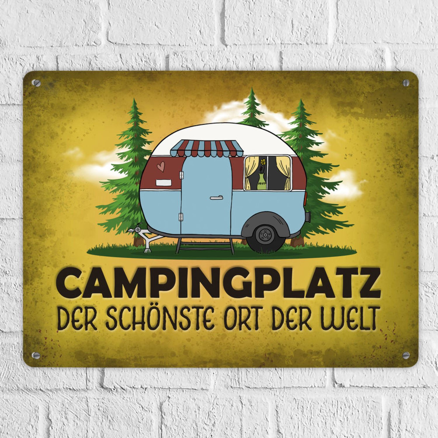 speecheese Metallschild Campingplatz Metallschild XXL mit Wohnwagen Motiv S günstig online kaufen