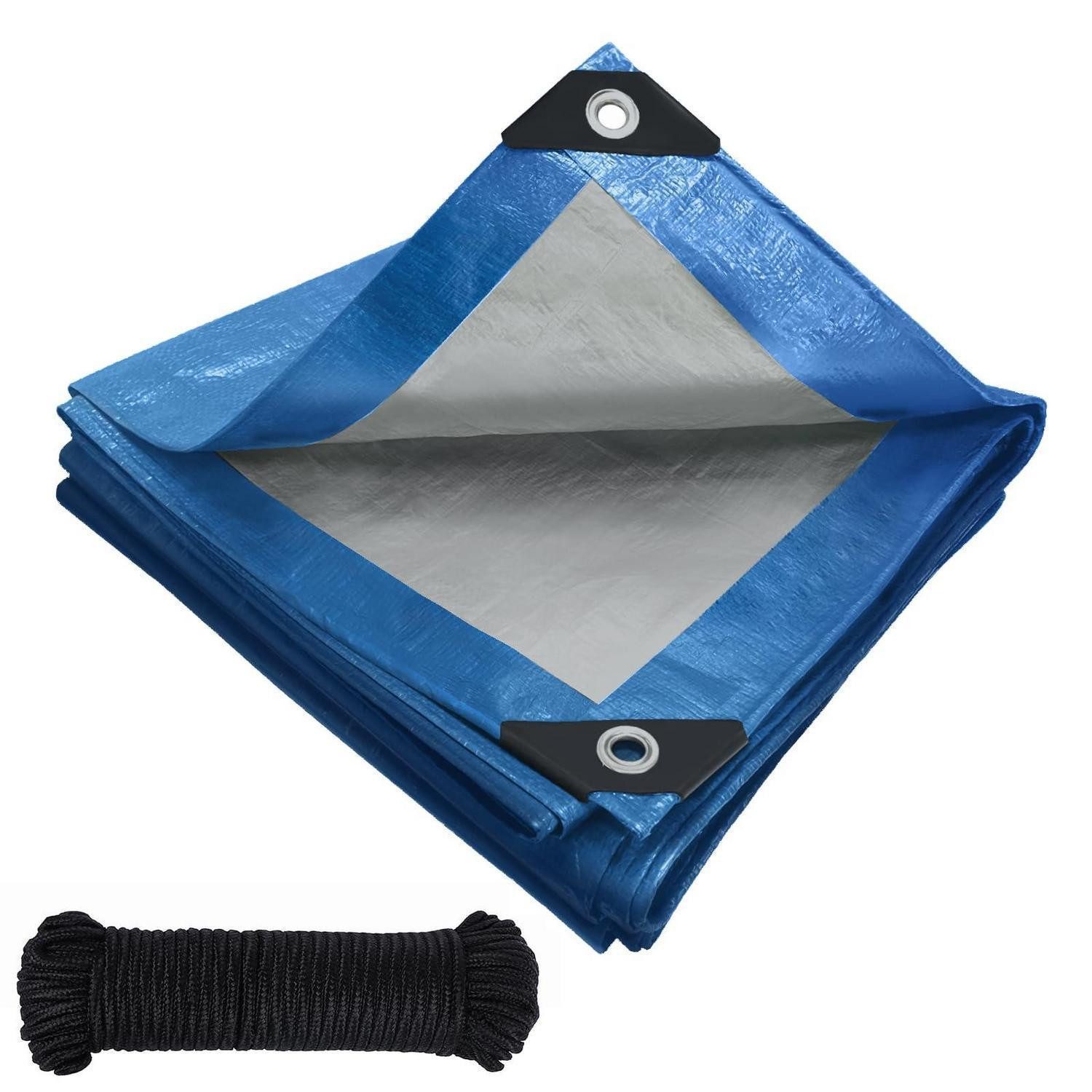 LuxusKollektion Schutzplane Abdeckplane PE 120g m2 Ösen LKW Auto Boot UV Blau-silber 6m X 8m