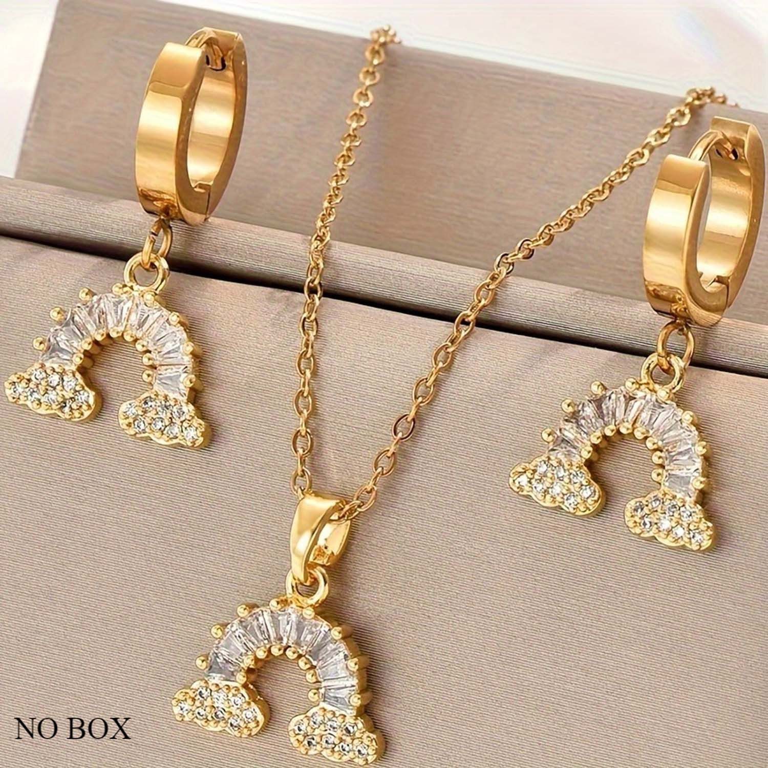 trends for living Schmuckset fächerförmiges, regenbogenfarbenes Handarbeits-Halsketten Ohrringset