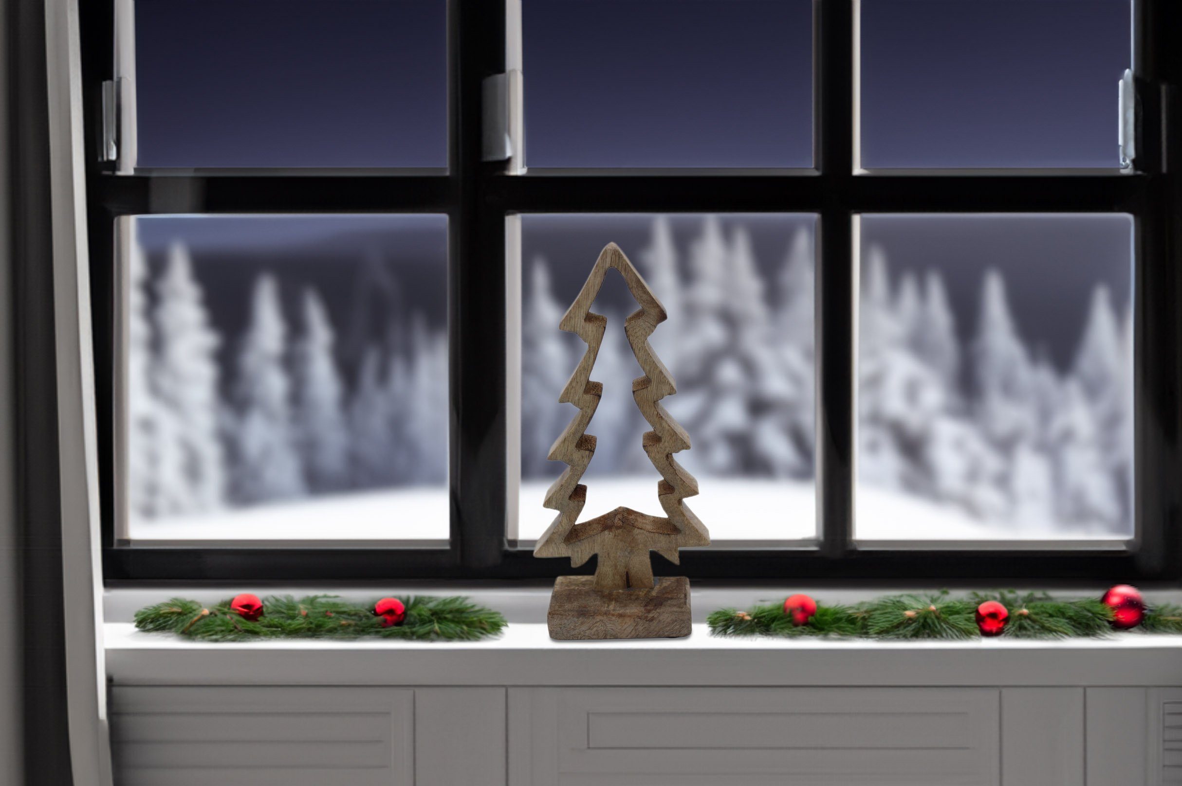 Dekoration tlg), aus Mangoholz Dekobaum Aufsteller 1 Spetebo Tisch - Advent cm 25 Weihnachts Deko (Packung, Fenster Tannenbaum Winter