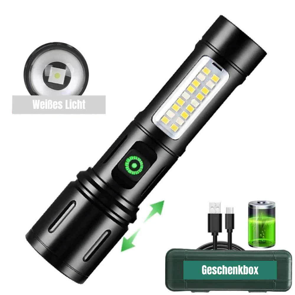 Frentree LED Taschenlampe sehr hell, Aufladbar, Stroboskop, inklusive rotem Licht, starkes Licht und gute Akkulaufzeit