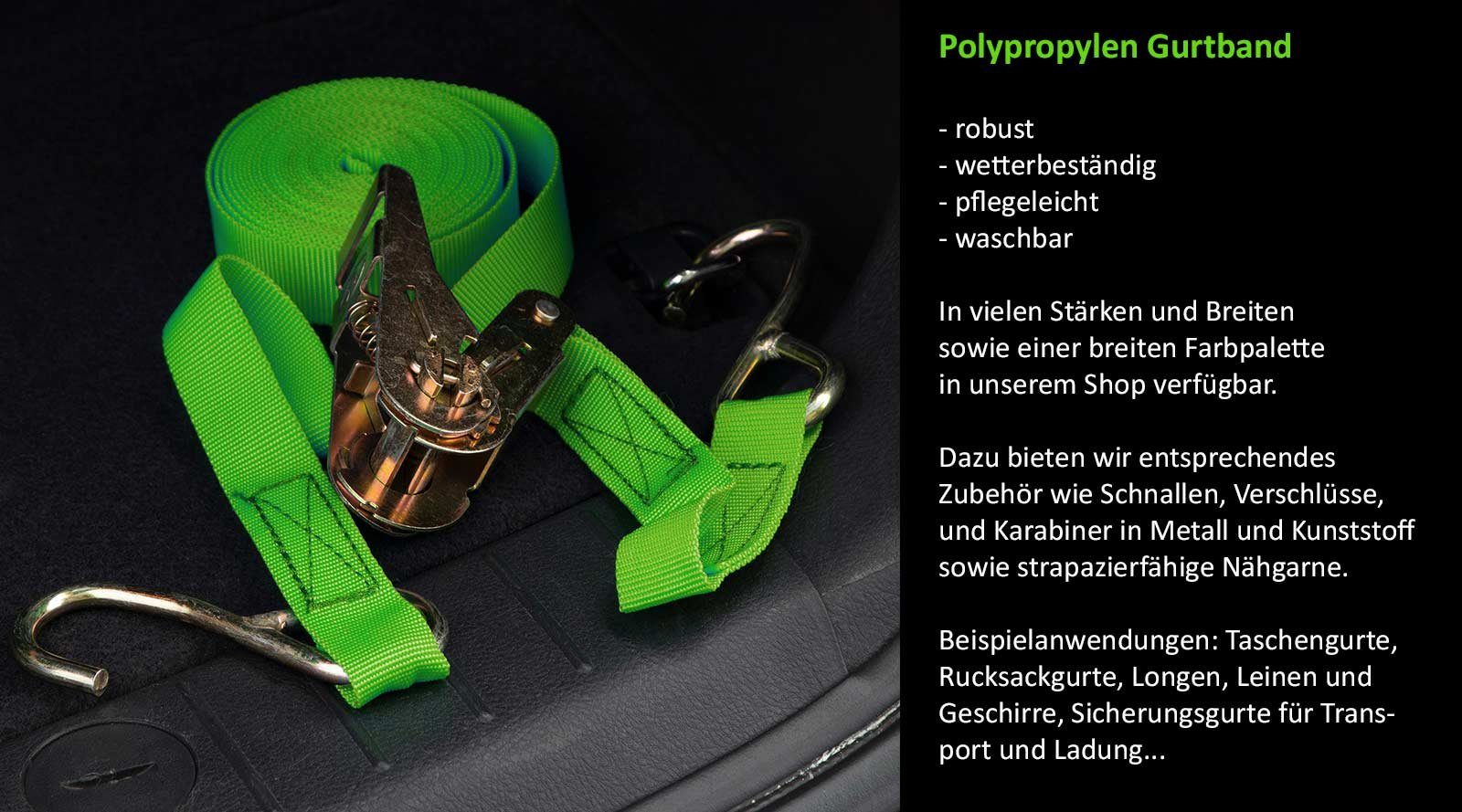 876 Gurtband, breit, grün Farbwahl PP maDDma stark, 50mm Polypropylen, 1,3mm Rollladengurt, 12m