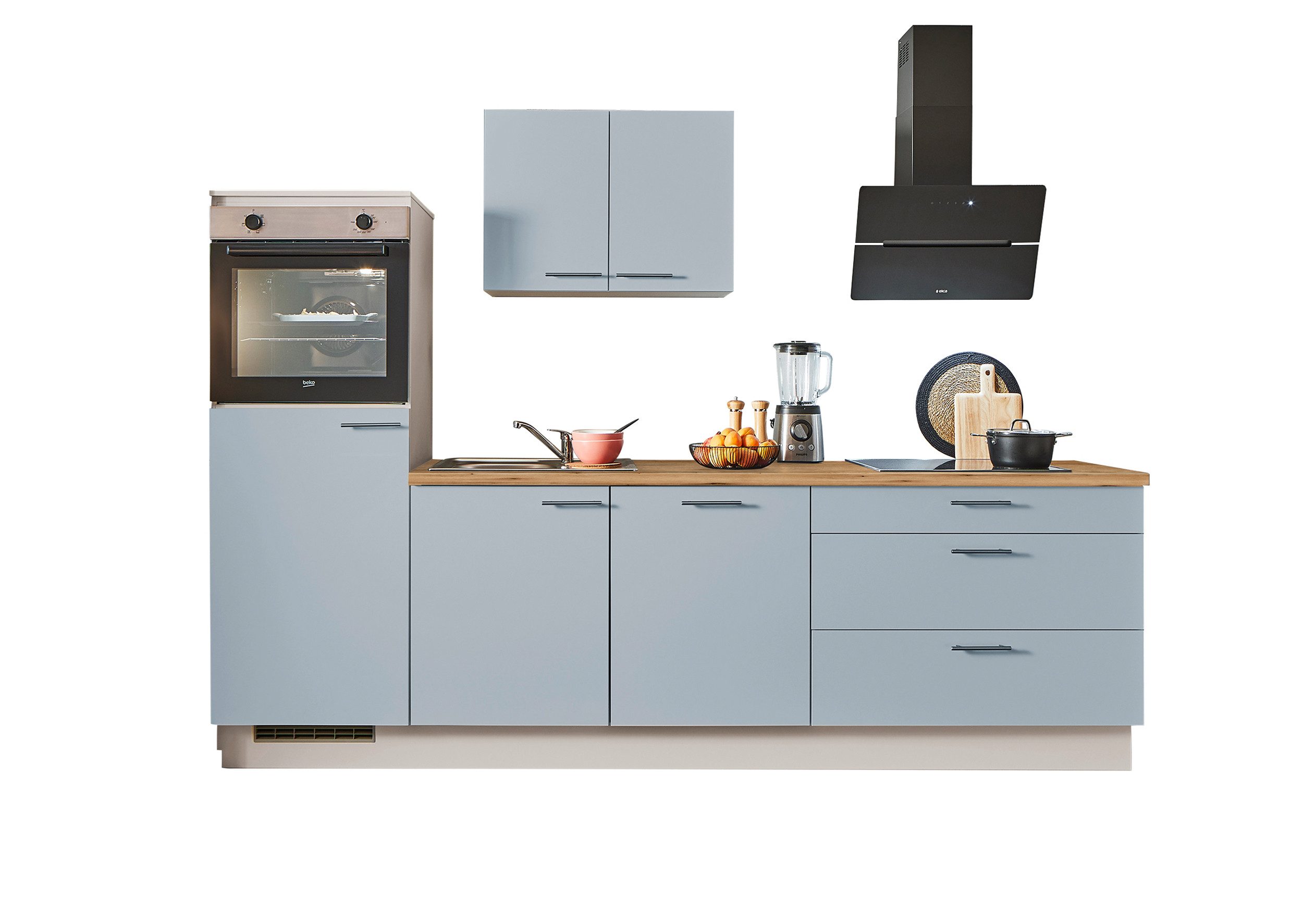 pino Кухниzeile Helsinki, individuell anpassbar, gratis Кухниplanung mit Profis, (Breite 250cm), vormontiert, wahlw. mit E-Geräten, Preis inkl. Lieferung