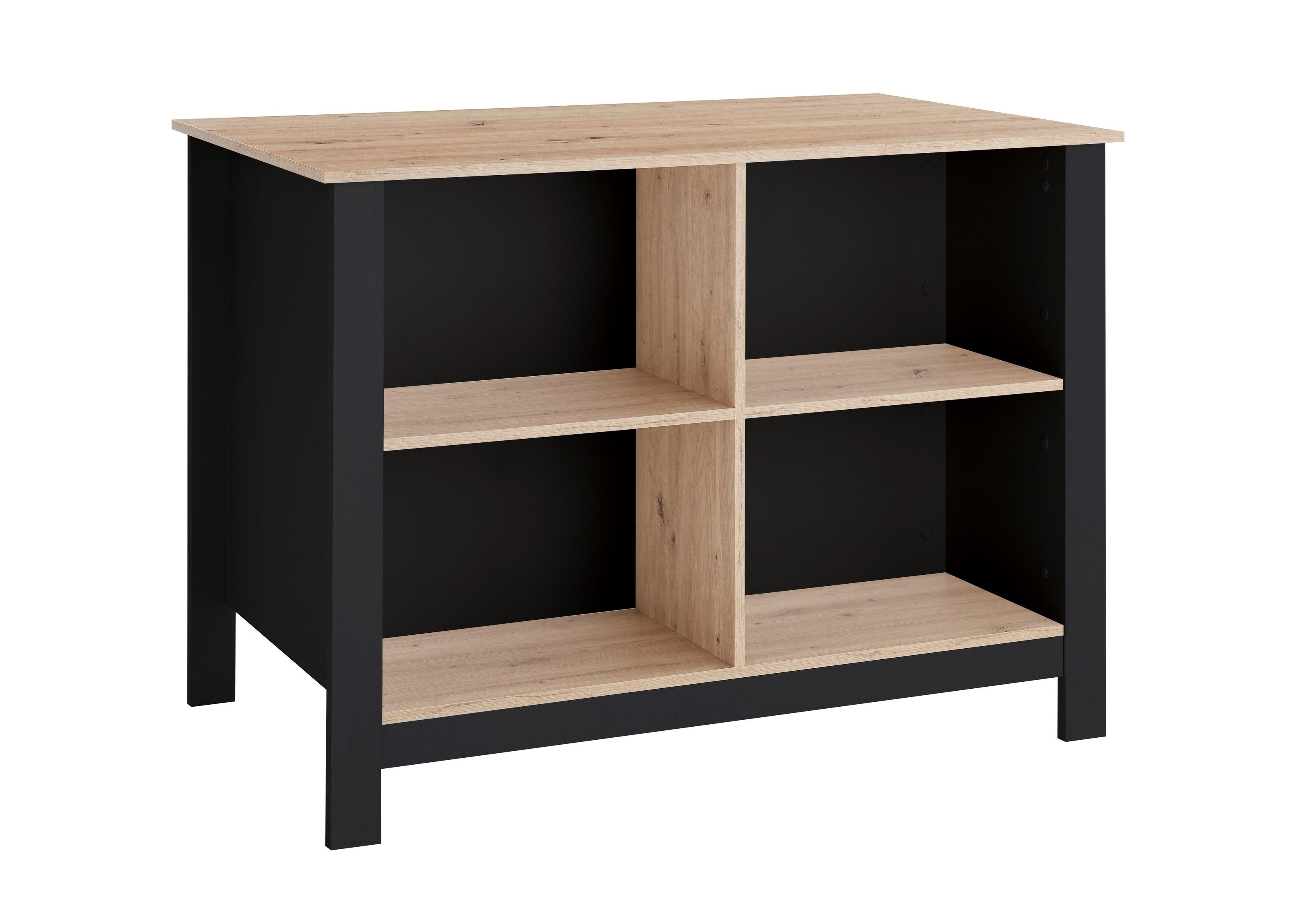 PREISBRECHER Kochinsel Sugar, 4 Fächer, Schwarz / Artisan Eiche Dekor - 124x90x75 (BxHxT)