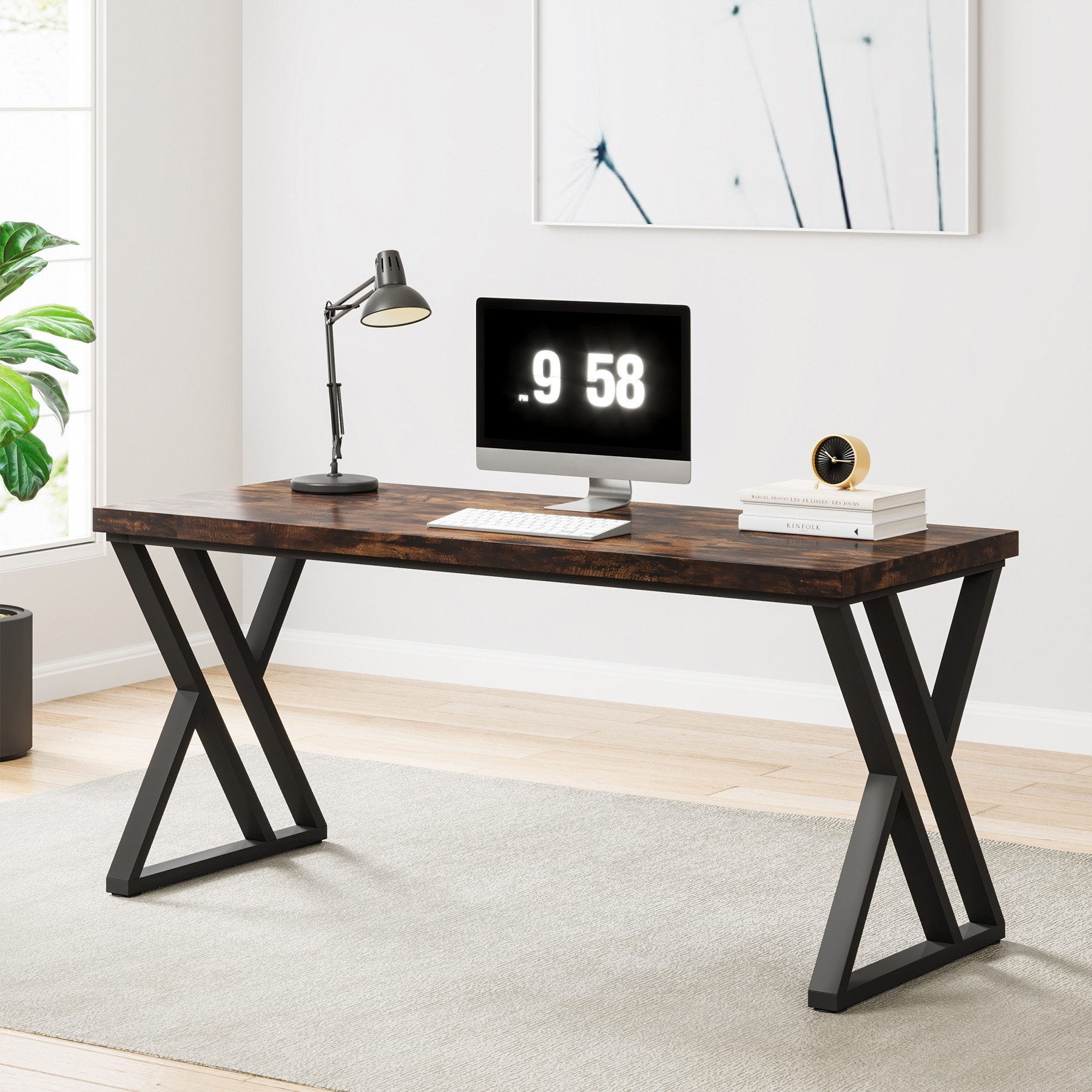 Tribesigns Schreibtisch 140 cm Industrie-Computertisch, Z-förmiger für Büro und Arbeitszimmer