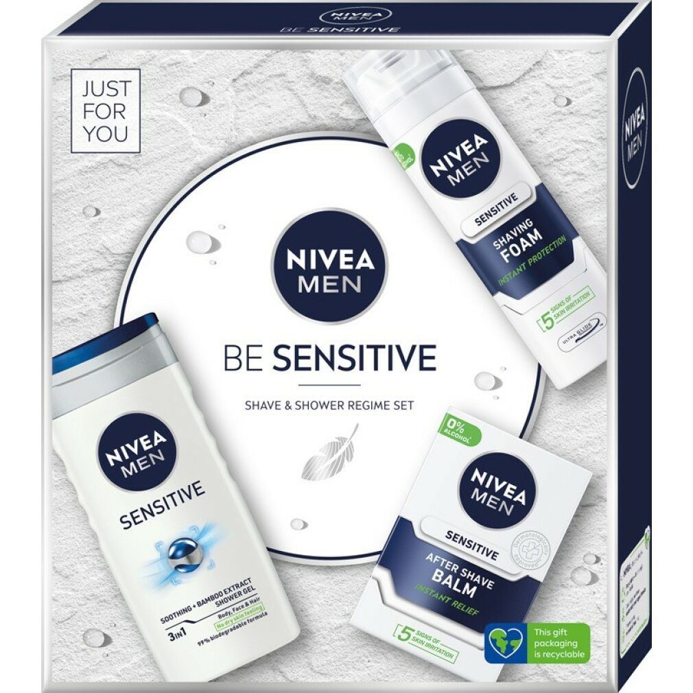 Nivea Gesichtspflege-Set »Nivea Men Be Sensitive Geschenkset (Duschgel  250ml+Rasierschaum 200ml+Aftershave Balsam 100ml)« Packung