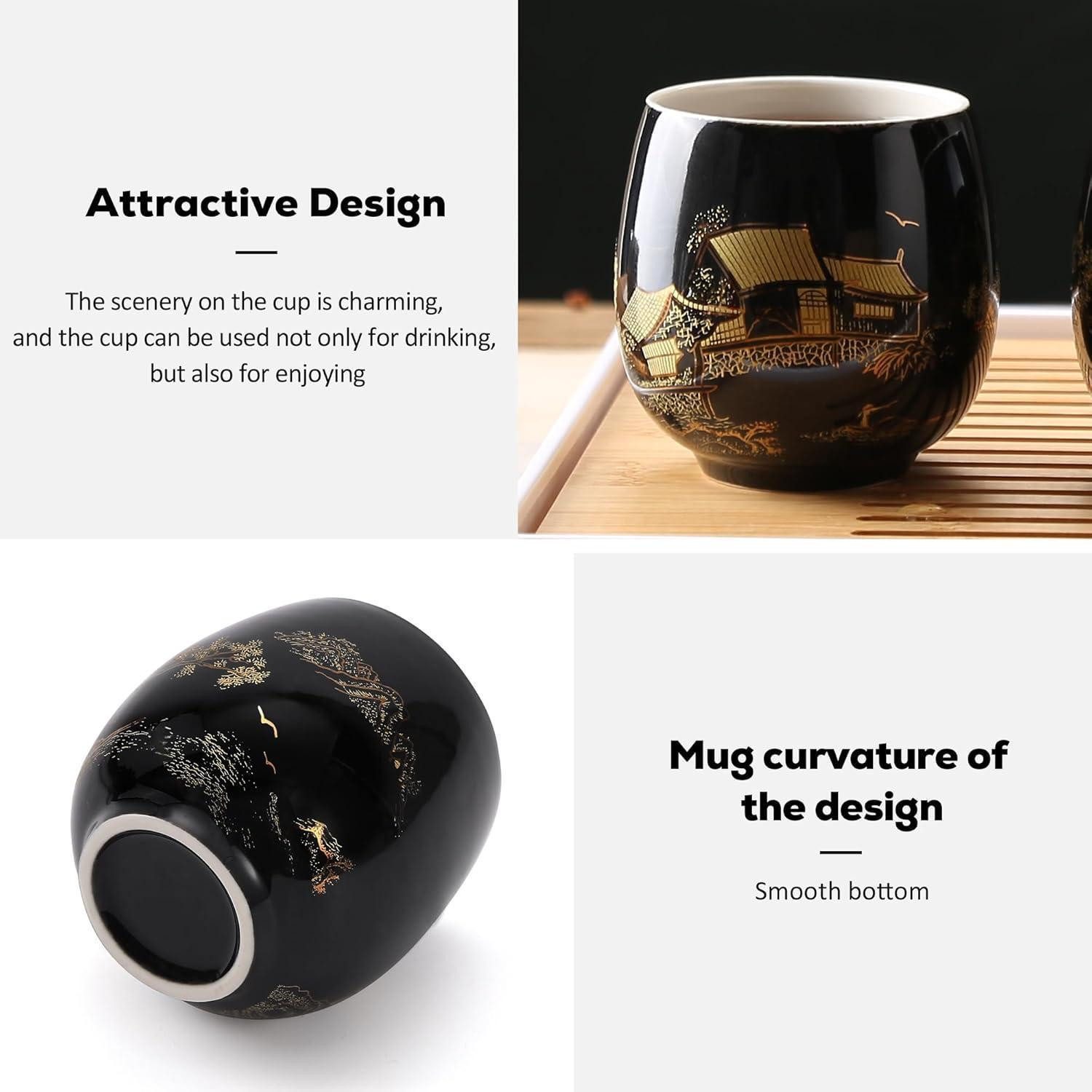 LuxusKollektion Tasse Teetassen Satz 4 Porzellan Tee Liebhaber Geschenk Schwarze Tassen