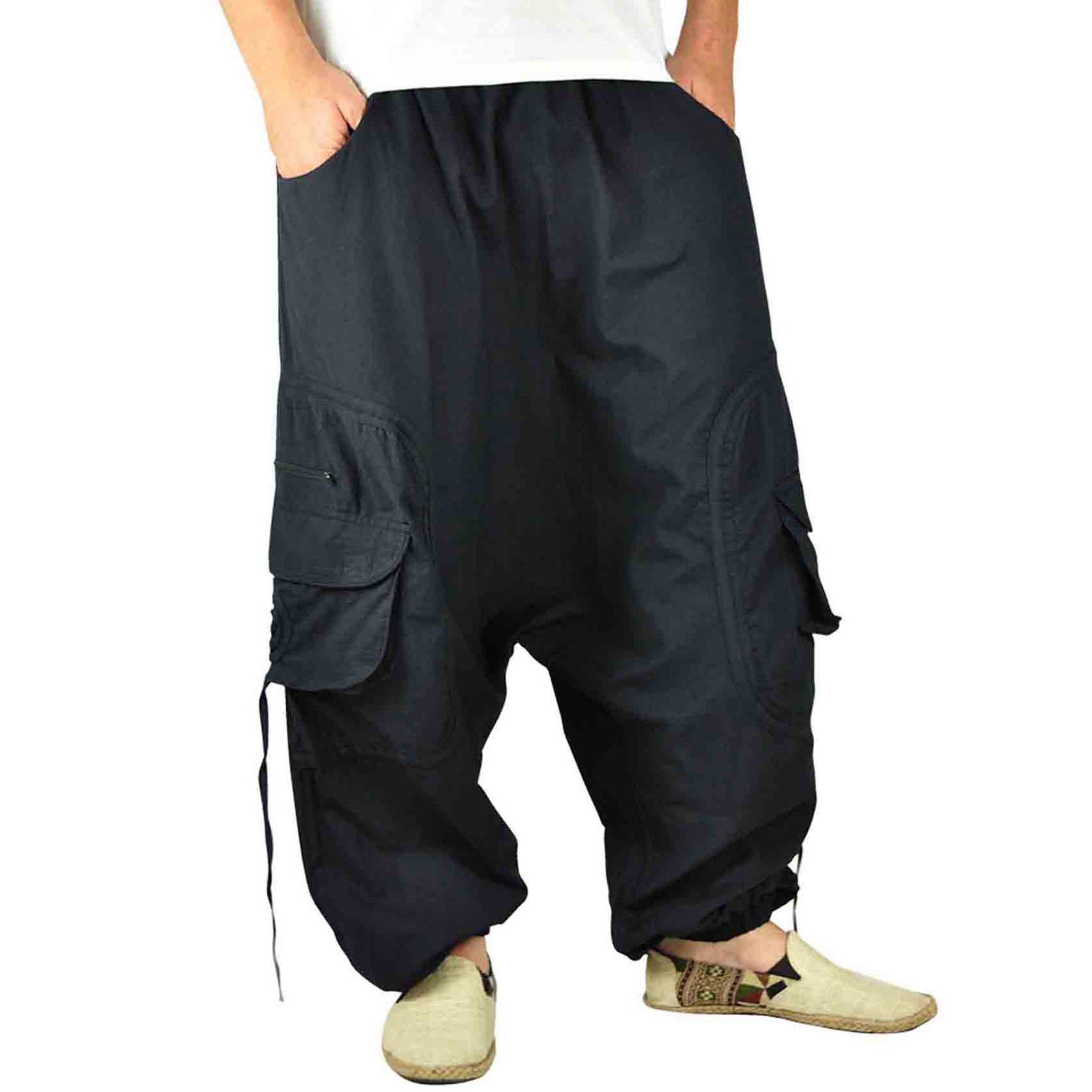virblatt Haremshose Herren Skater Hose, 100 % Baumwolle, Aladinhose Goa Hose Herren Stickerei an Tasche