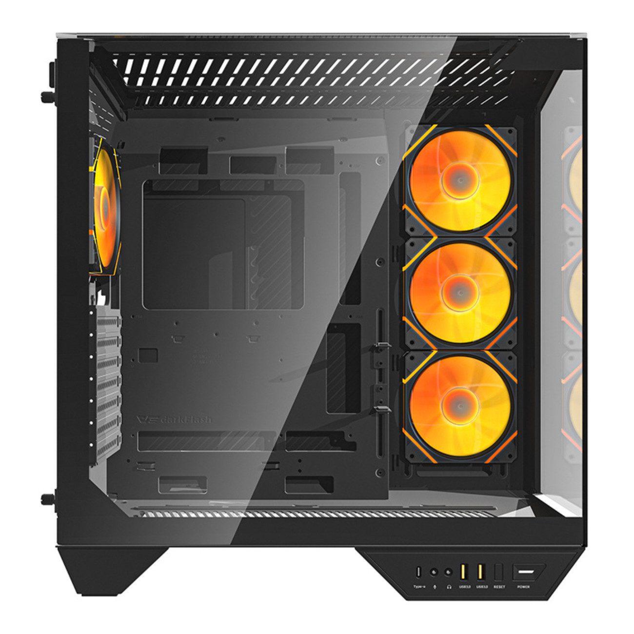 Darkflash PC-Gehäuse DY470 Big Tower, (Einzelgerät, PC-Gehäuse mit 4 ARGB-Lüftern und GPU-Halterung), Big Tower, 4 ARGB-Lüfter, Glas, USB-C, GPU-Halter, 10 Lüfter