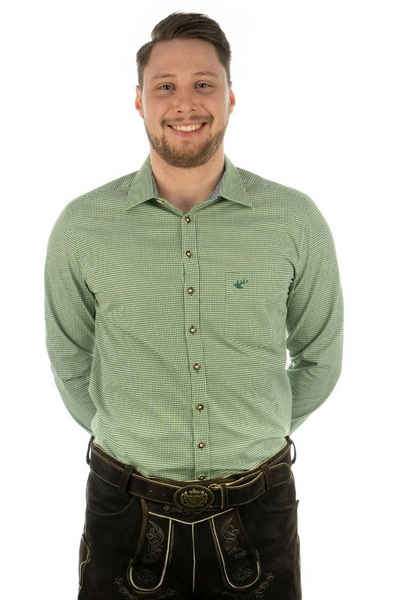 OS-Trachten Trachtenhemd Wacodu Langarmhemd mit Hirsch-Stickerei auf der Brusttasche
