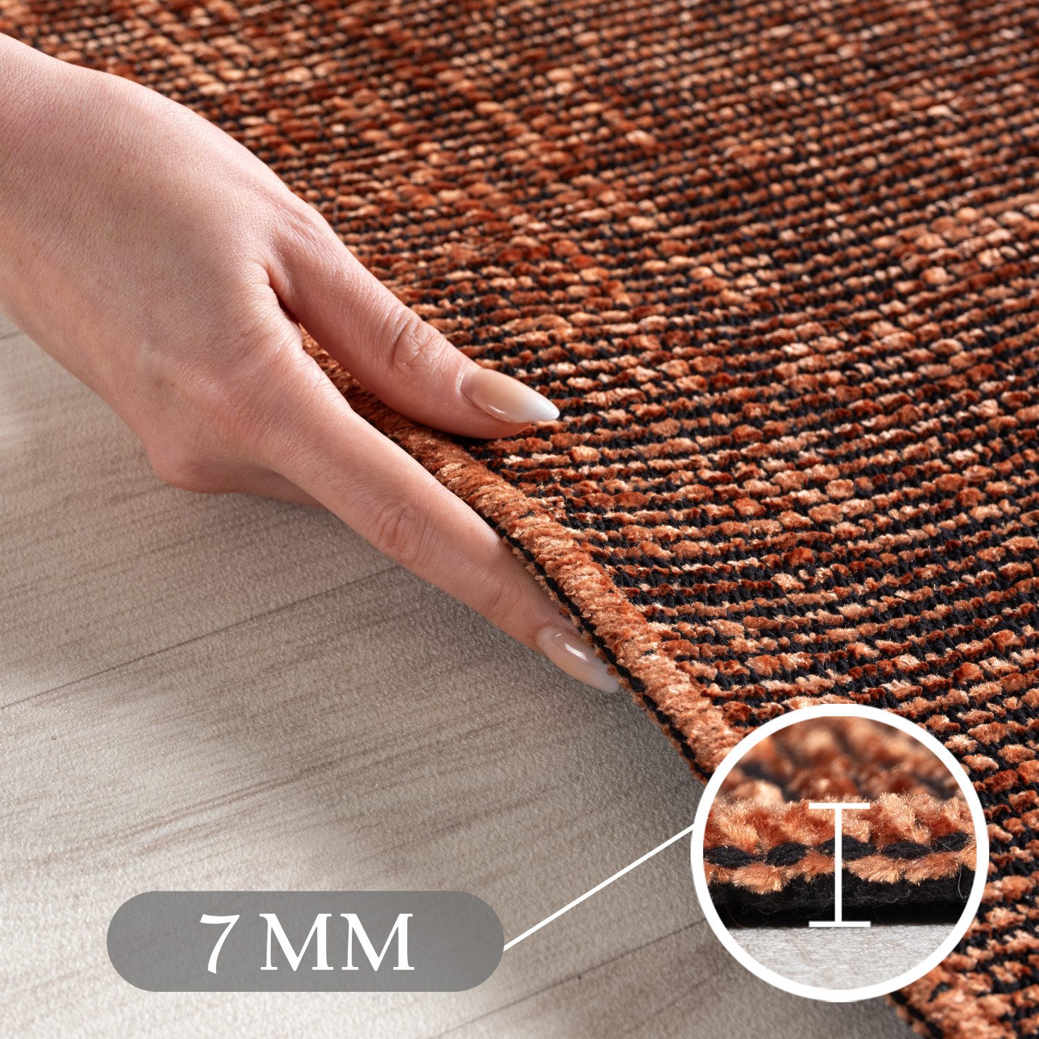 Teppium Teppich Unicolor - Einfarbig, Läufer, Höhe: 7 mm, Baumwolle Teppich Anti-Rutsch Waschbar Flachgewebe
