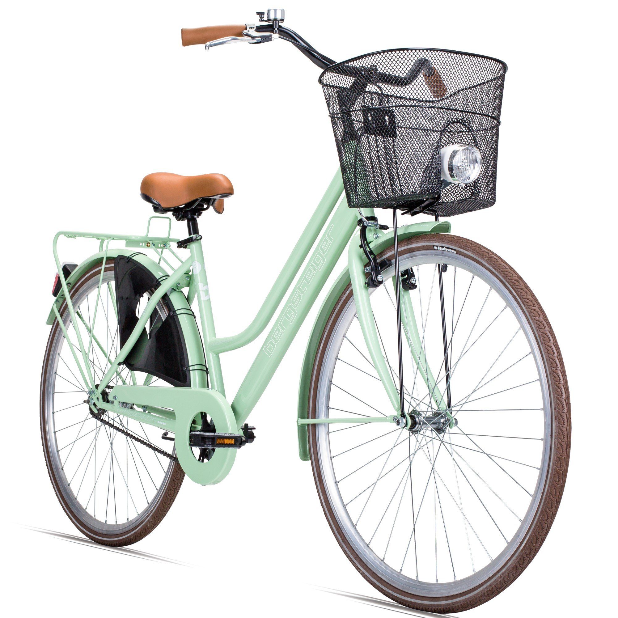 28 Zoll Damenfahrrad Amsterdam Citybike Korb u Licht Pistaziengrün 
