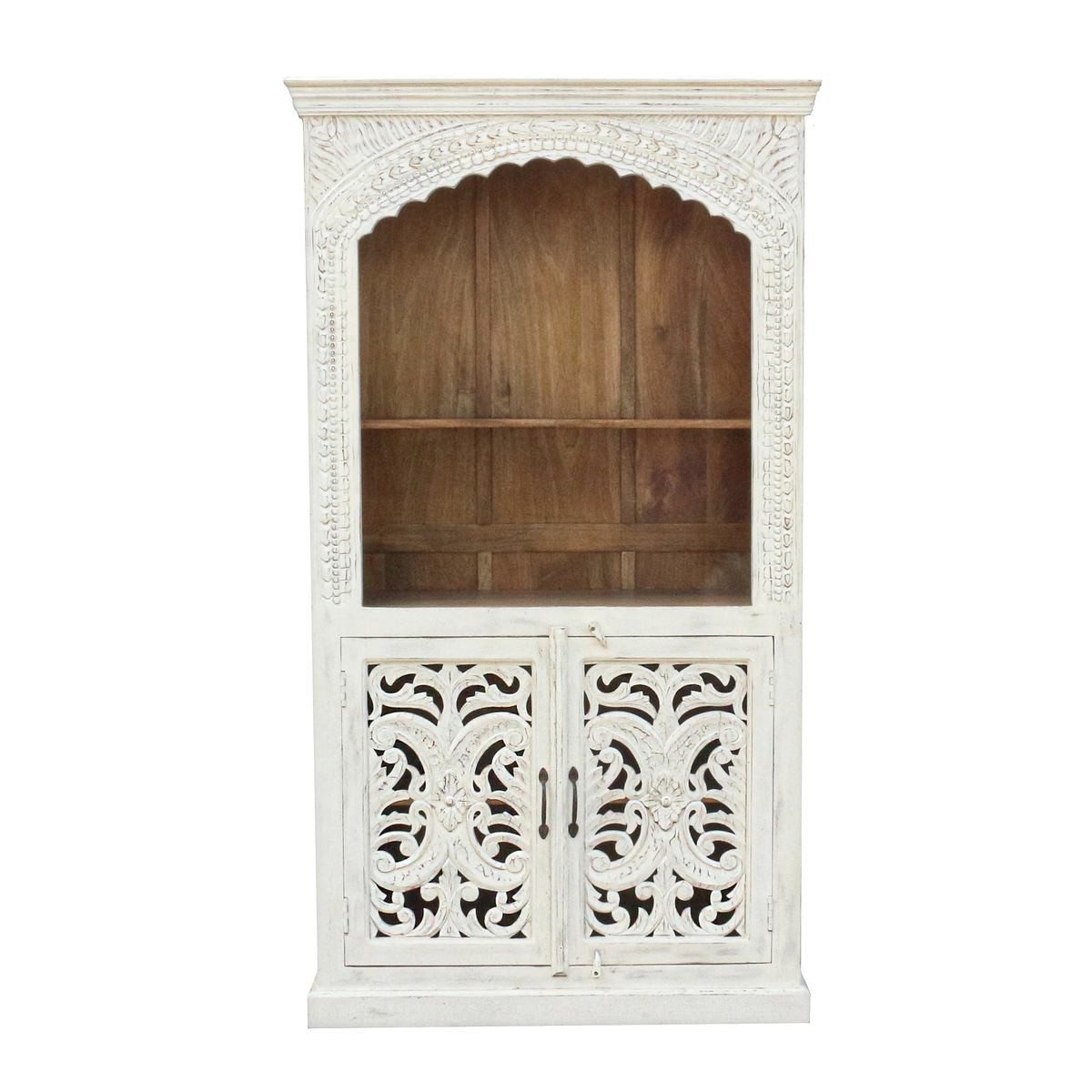 Oriental Galerie Mehrzweckschrank Weißer Schrank Laya Indien 180cm Regalschrank mit Fächer und Türen, Buffetschrank weiß Landhaus