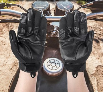 AUDEW Motorradhandschuhe Vollfinger Handschuhe Leder, Touchscreen Design