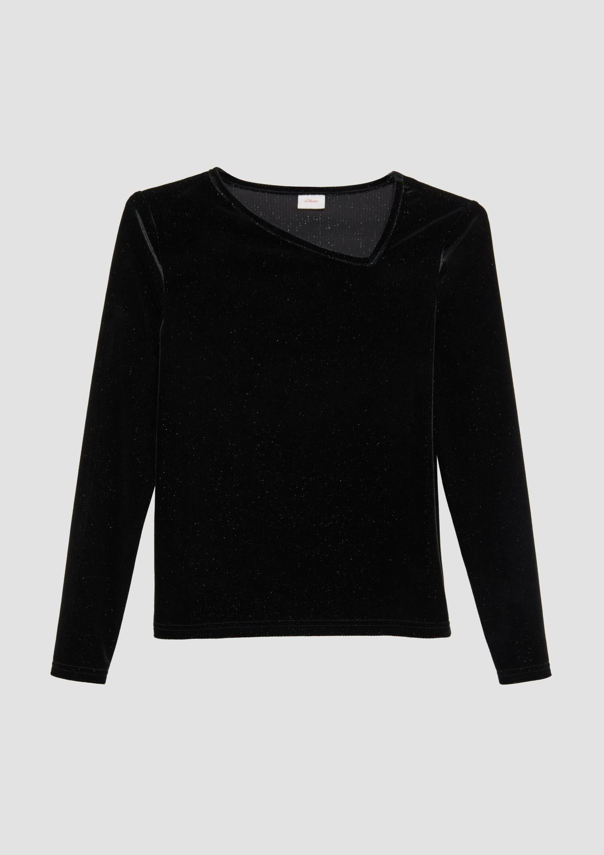 s.Oliver Langarmshirt T-Shirt Shirt aus Glitter-Samt mit asymmetrischem Kragen