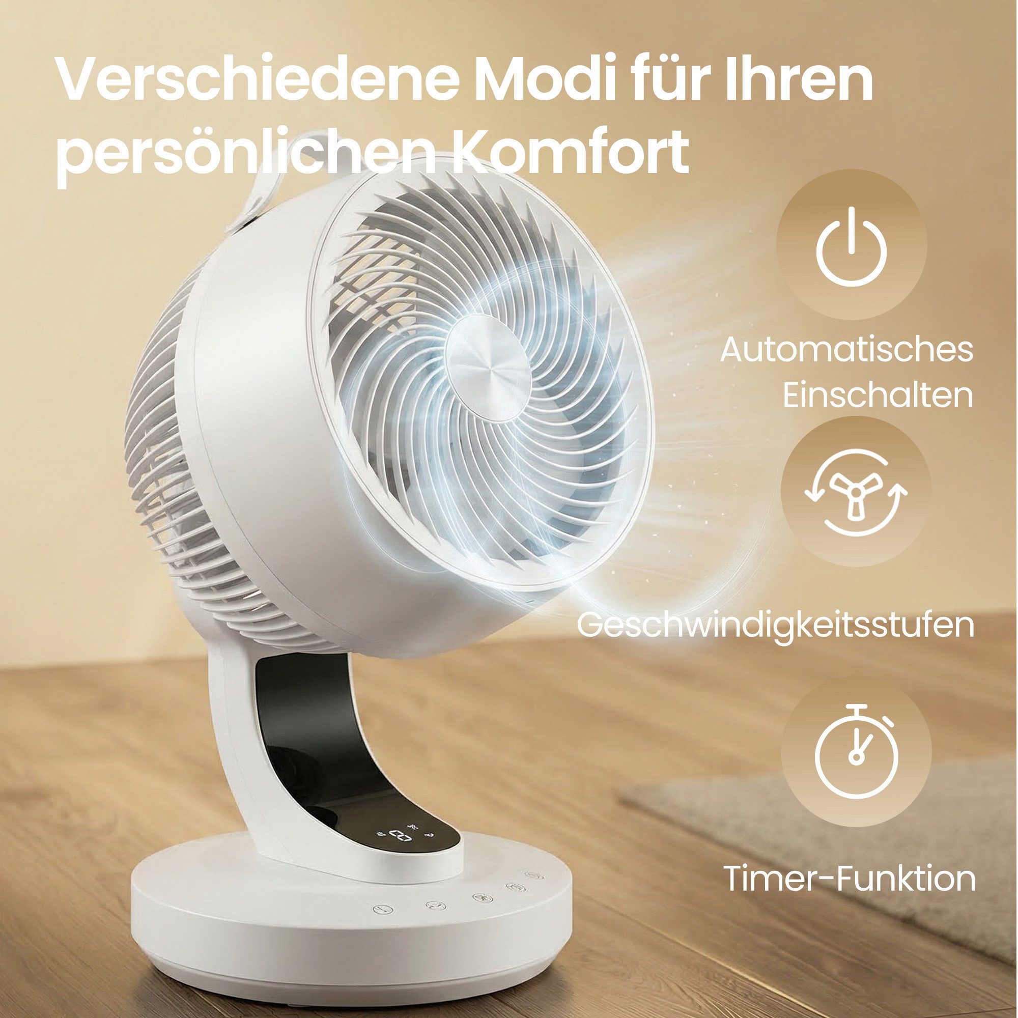 SONGMICS Tischturmventilator 2-in-1:Ventilator & Luftzirkulator, leise 20 dB, LED-Display,12h Timer, 70° Oszillation, 8 Geschwindigkeiten, 25 x 26 x 38,4 cm