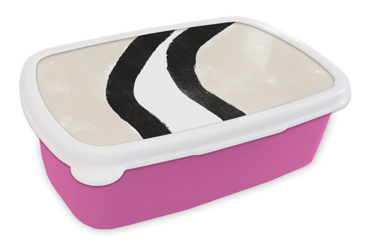 MuchoWow Lunchbox Abstrakt - Linie - Design - Pastell, Kunststoff, (2-tlg), Brotbox für Erwachsene, Brotdose Kinder, Snackbox, Mädchen, Kunststoff rosa
