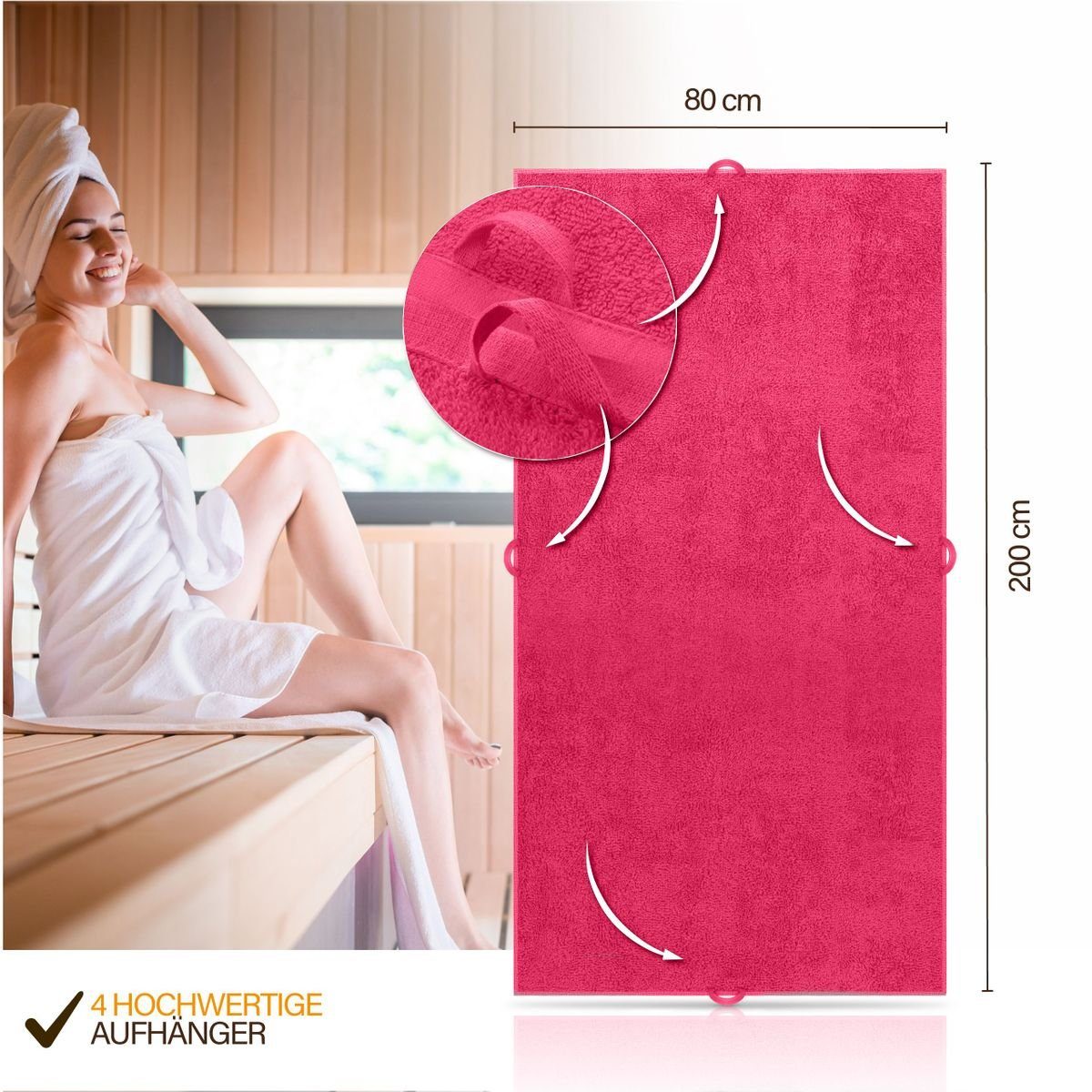 BALOU Handtuch Set 2er-Set BALOU Pink Premium (2-tlg) in 80 Qualität, Saunatuch x 200 cm