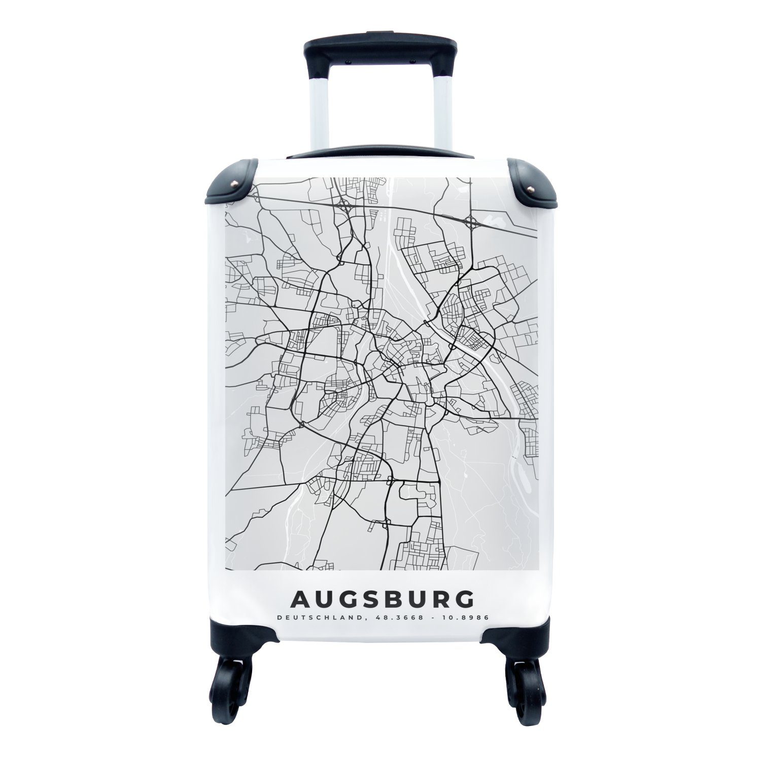 Rollen, mit 4 Handgepäckkoffer Karte Reisekoffer - Deutschland MuchoWow Trolley, Reisetasche rollen, Stadtplan für - Ferien, Handgepäck - Augsburg,