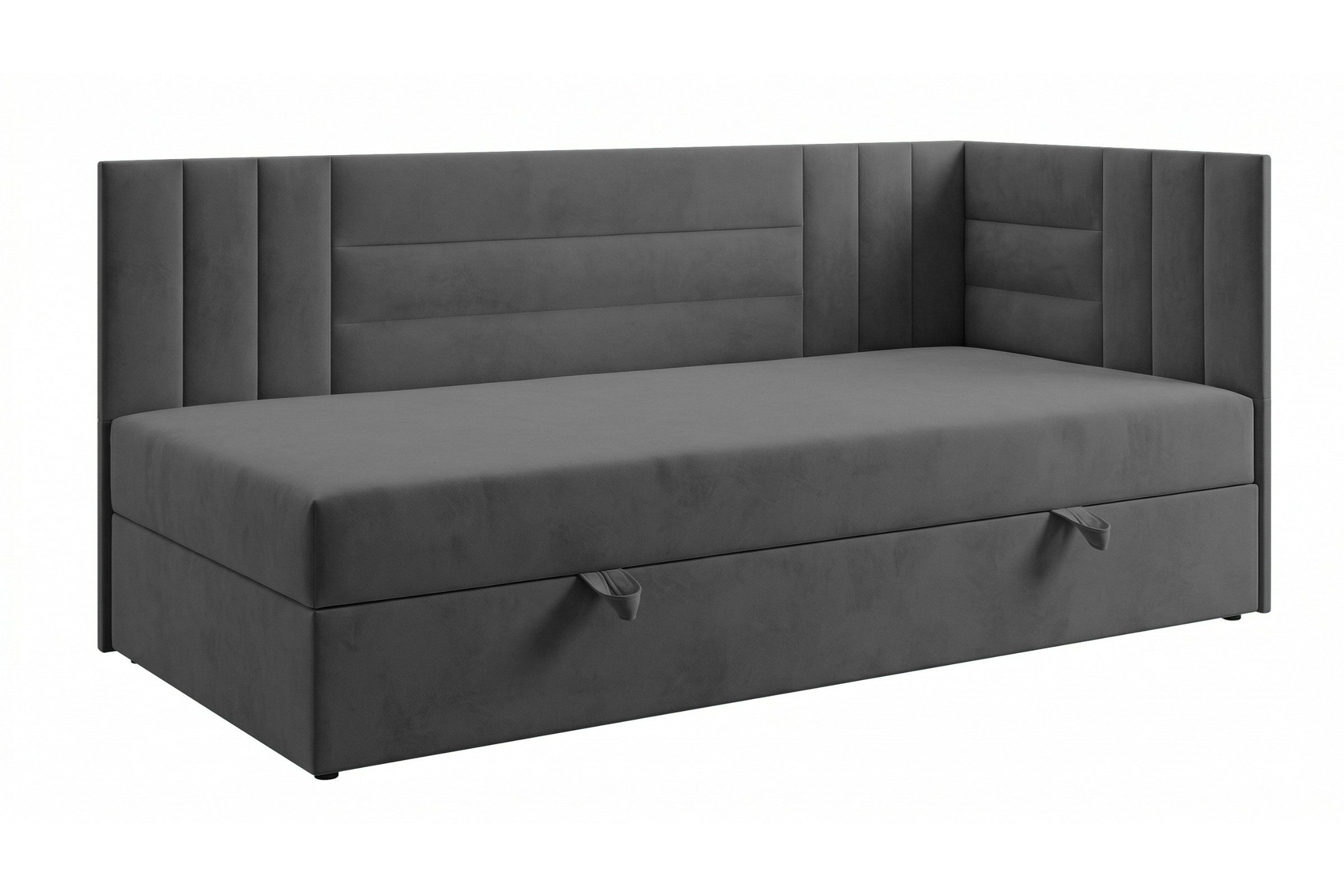 Deine Möbel 24 Boxspringbett KAYA Jugendbett mit Bettkasten, Topper, Veloursbezug (ideal für Jugendliche und Erwachsene, 1-St., Modernes 2-in-1 Design Schlafsofa & Bett), 90x200 100x200 Schwarz Grau Beige Ecru Anthrazit
