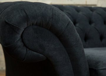JVmoebel Chesterfield-Sofa Design Sofa 3 Sitzer Couch Polster Luxus Textil Chesterfield, Die Rückenlehne mit Knöpfen.