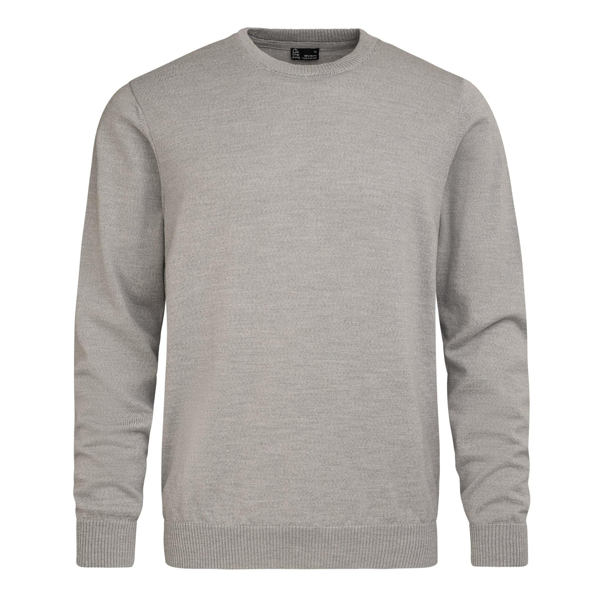 Tom Fyfe Rundhalspullover TOM FYFE Merino Pullover Herren Rundhals Gray Melange / 2XL