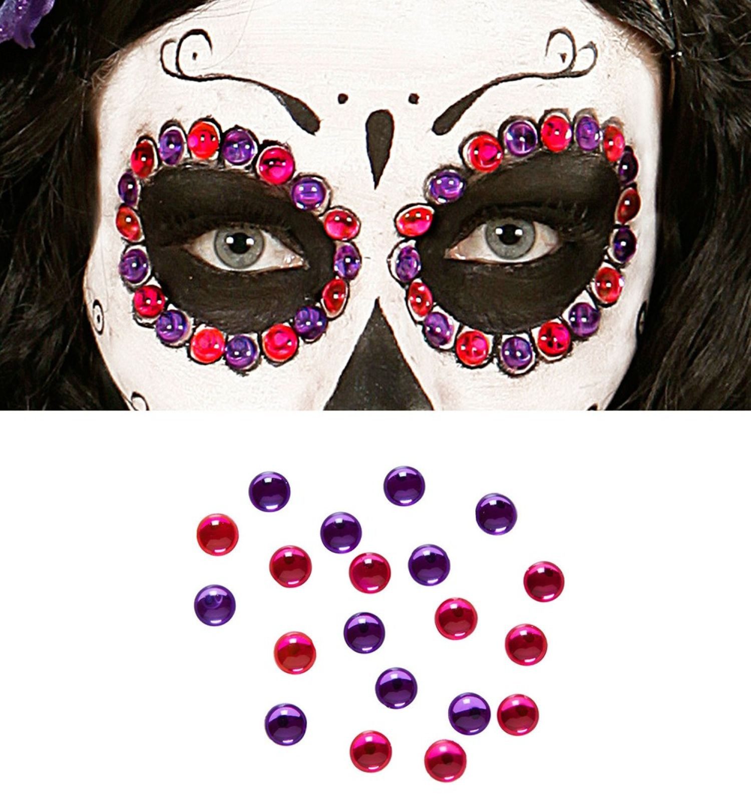 Widmann S.r.l. Strass-Tattoo Glitzer Schmucksteine 'Dias de los Muertos', Pink