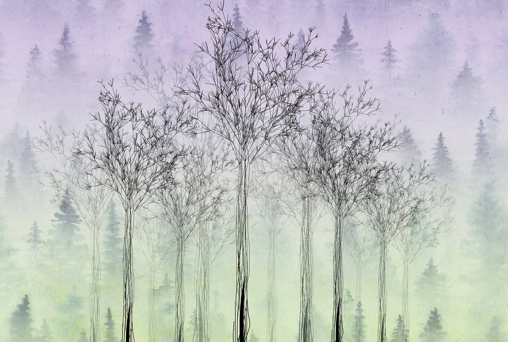 Architects Paper Fototapete Atelier 47 Trees Artwork 2, glatt, Wald, (4 St), Vlies, Wand, Schräge, Decke