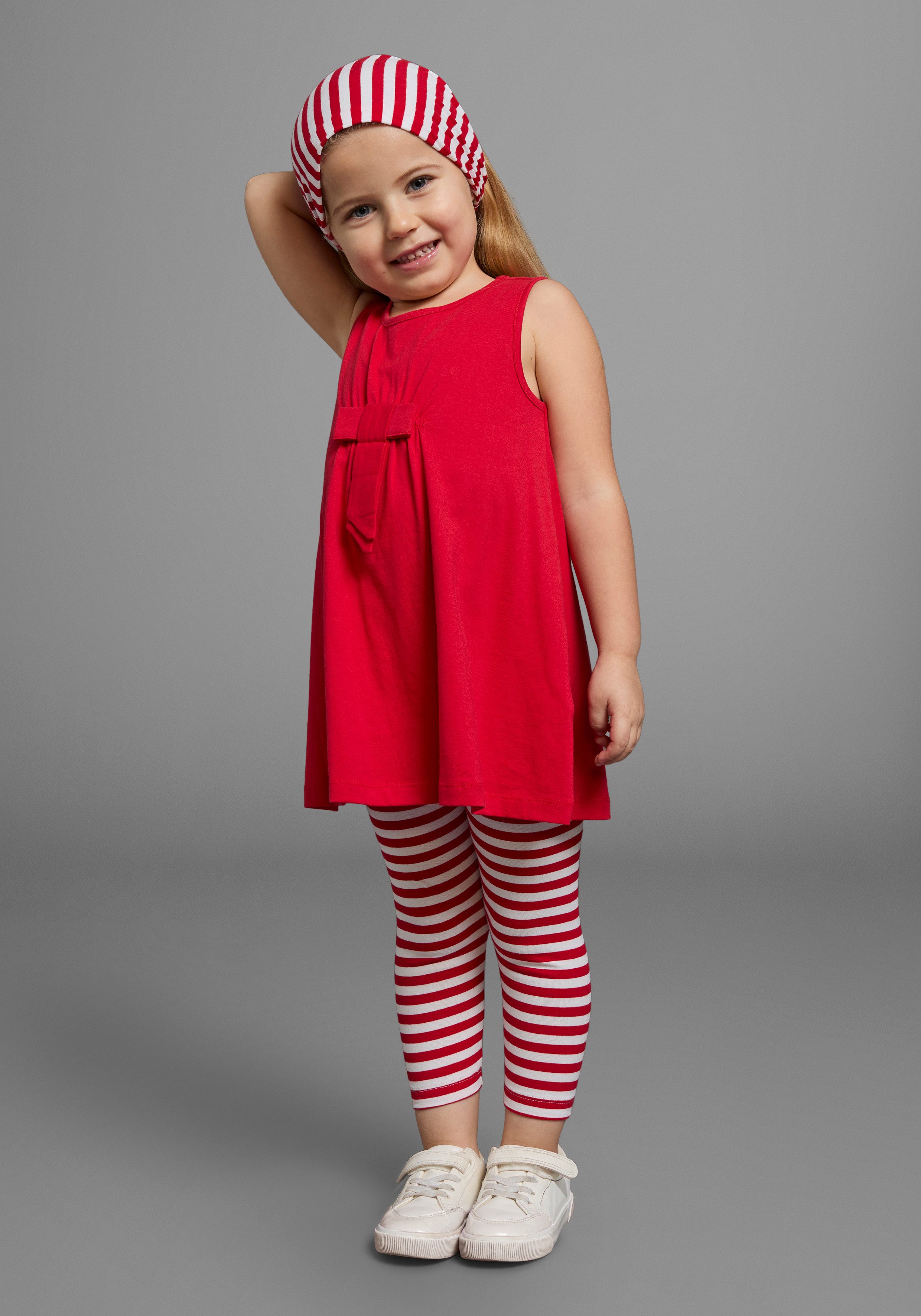 Kleid, Leggings & Haarband 3tlg. Set: Kleid, Capri und Haarband geringelt