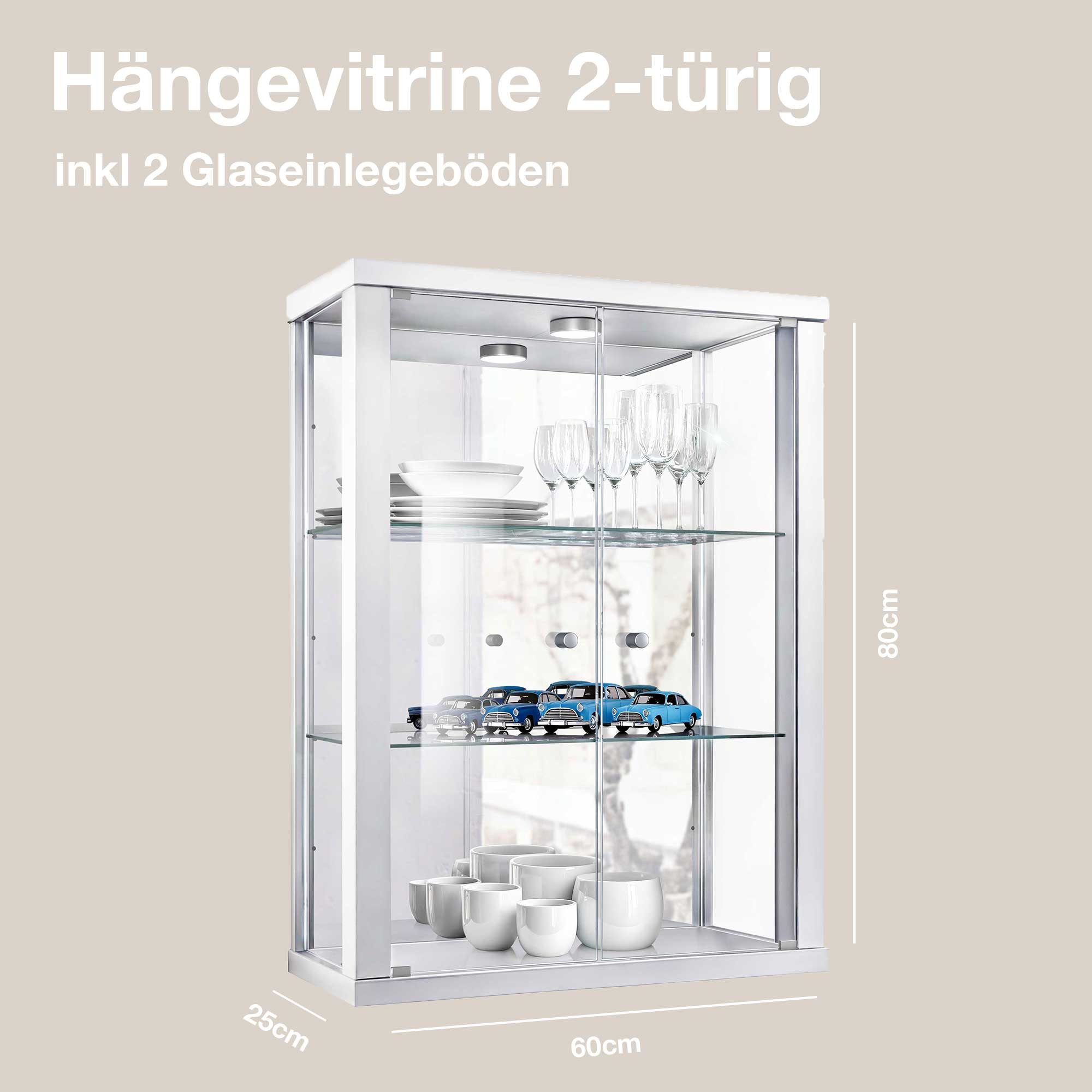 K-Möbel Hängevitrine C1013 (Glasvitrine (80x60x25 cm) mit 2 Glastüren) günstig online kaufen