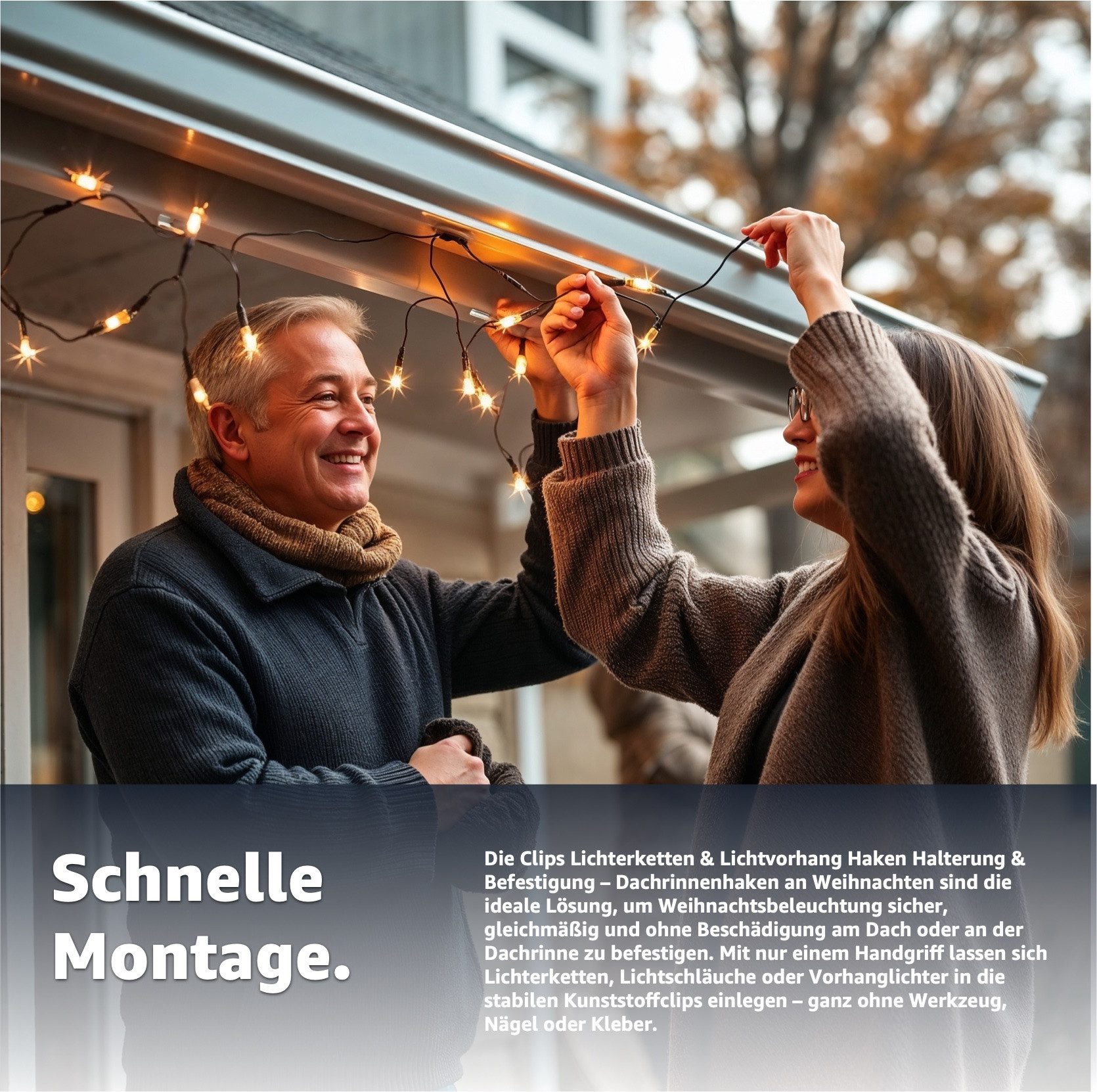 Weihnachtswunder® Dekohaken 50x Lichterketten Haken Halterung Befestigung Dachrinnenhaken Outdoor, (50er Set, 50-St., 50-teilig), flexibler Kunststoff