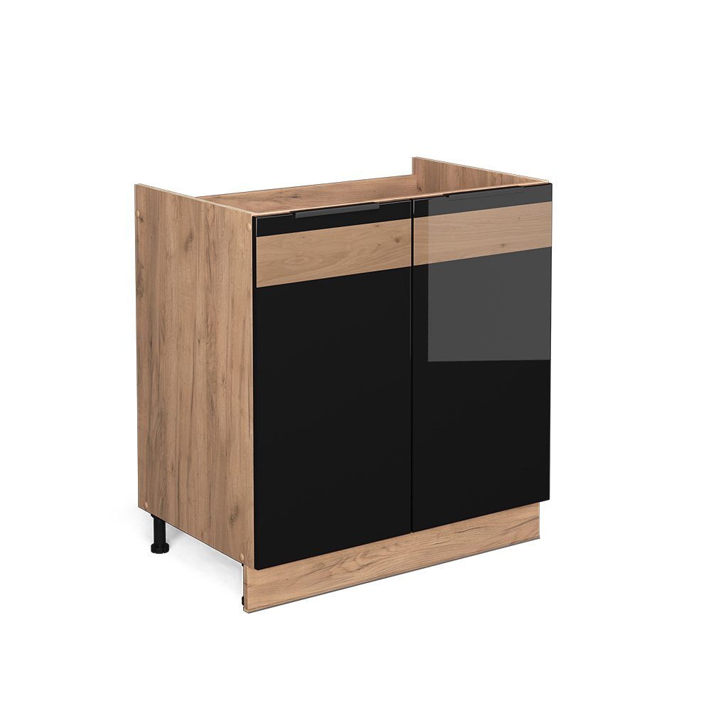 Vicco Spülenunterschrank Fame-Line, Schwarz Hochglanz/Goldkraft Eiche, günstig online kaufen