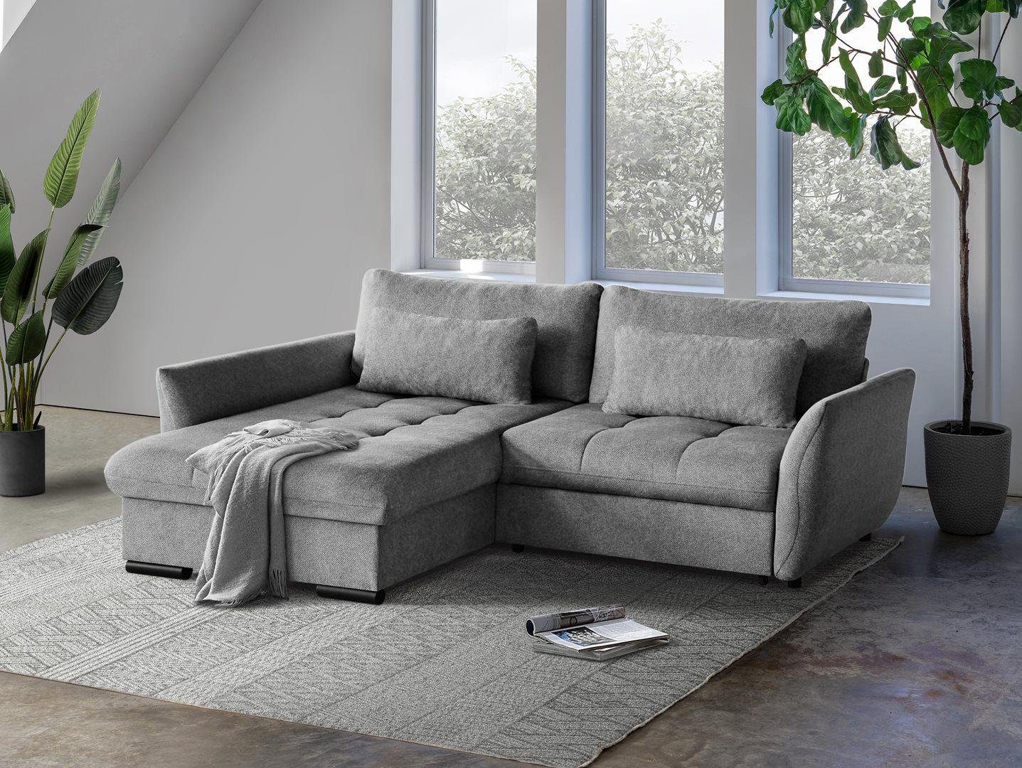 240 inklusive mit Grau stilvoll Ecksofa 06) Wohnzimmerecke, Caro, cm Bettkasten, mit (bubble Sofa, Federkern Corner Relaxfunktion, Beautysofa