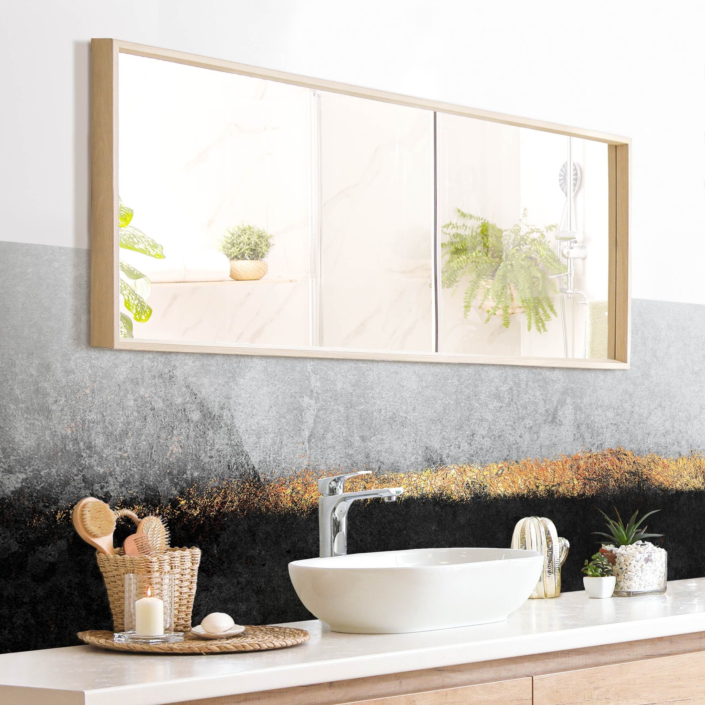 Bilderdepot24 Badrückwand schwarz weiss fugenlose Wandverkleidung Bad Abstrakt, (Hartfolie matt » Selbstklebend SMART 0,35 mm), wasserfestes Wandpaneel Abstrakter Goldener Horizont