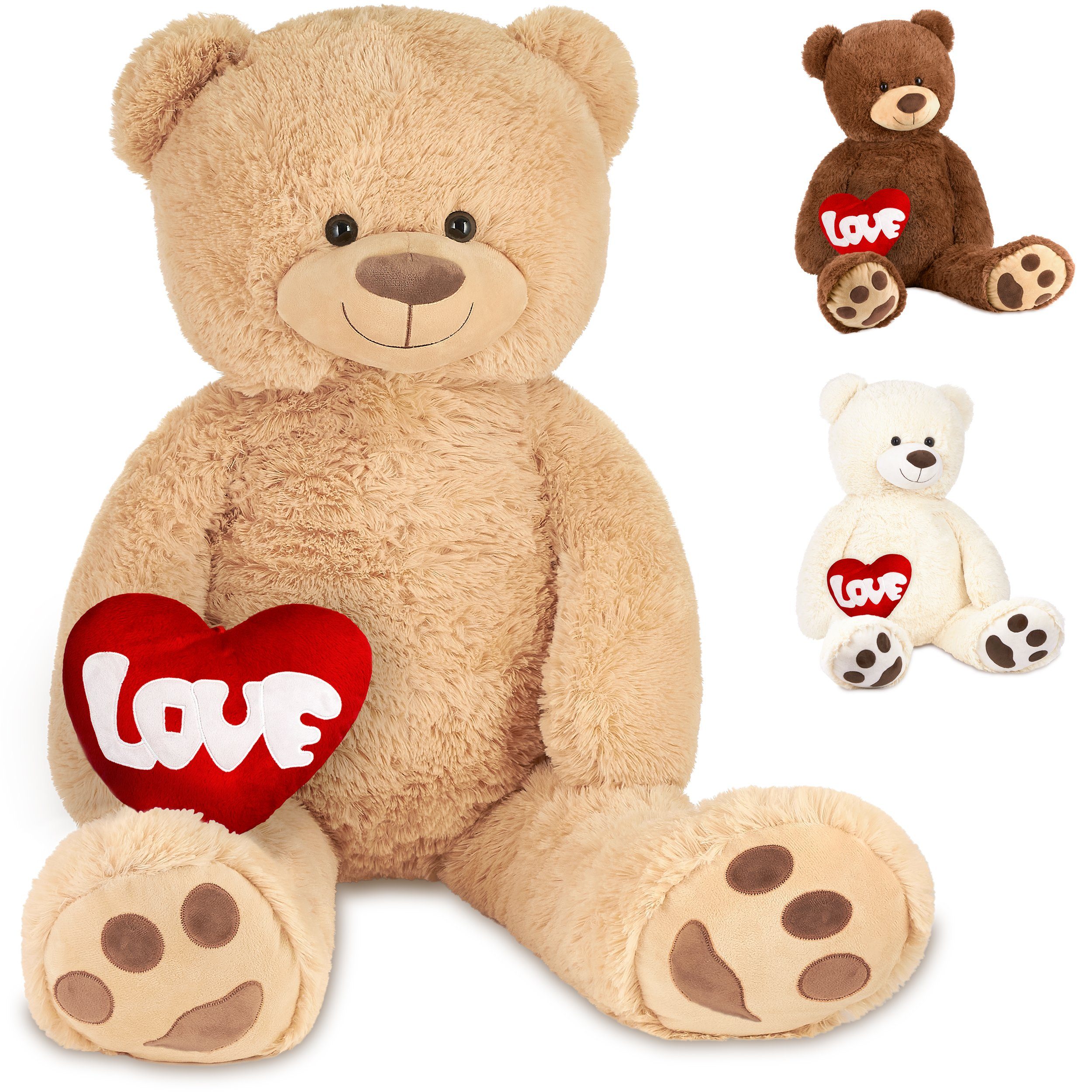 BRUBAKER Kuscheltier XXL Teddybär 100 cm groß mit Herz Love (1-St), großer  Teddy Bär, Stofftier Plüschtier