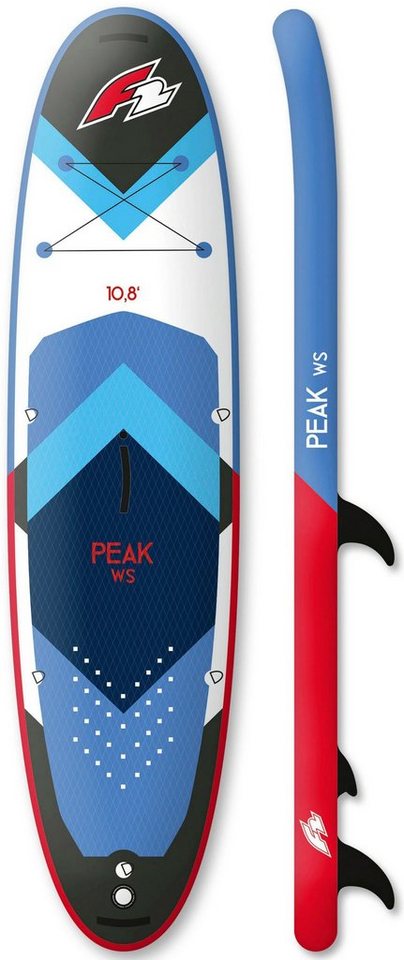 F2 Windsurfboard Peak WS 10,8 Set mit Checker Rigg 4,5m², (Set, 16 tlg., mit  Paddel, Pumpe, Transportrucksack und Segel)
