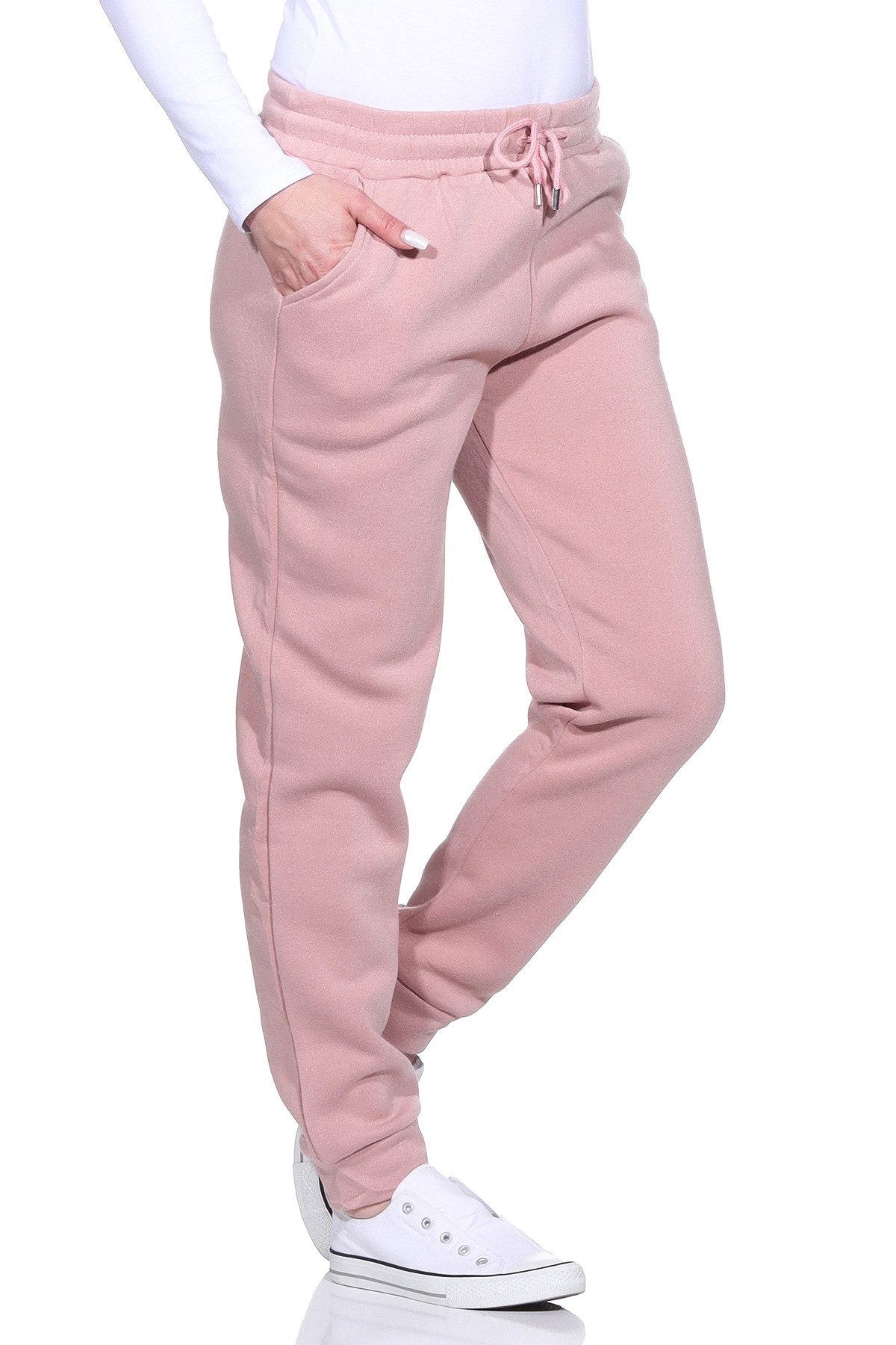 Aurela Damenmode Jogginghose Sporthose für Damen warm gefütterte Haushose in Unifarben, mit Gummibund & Schnürung
