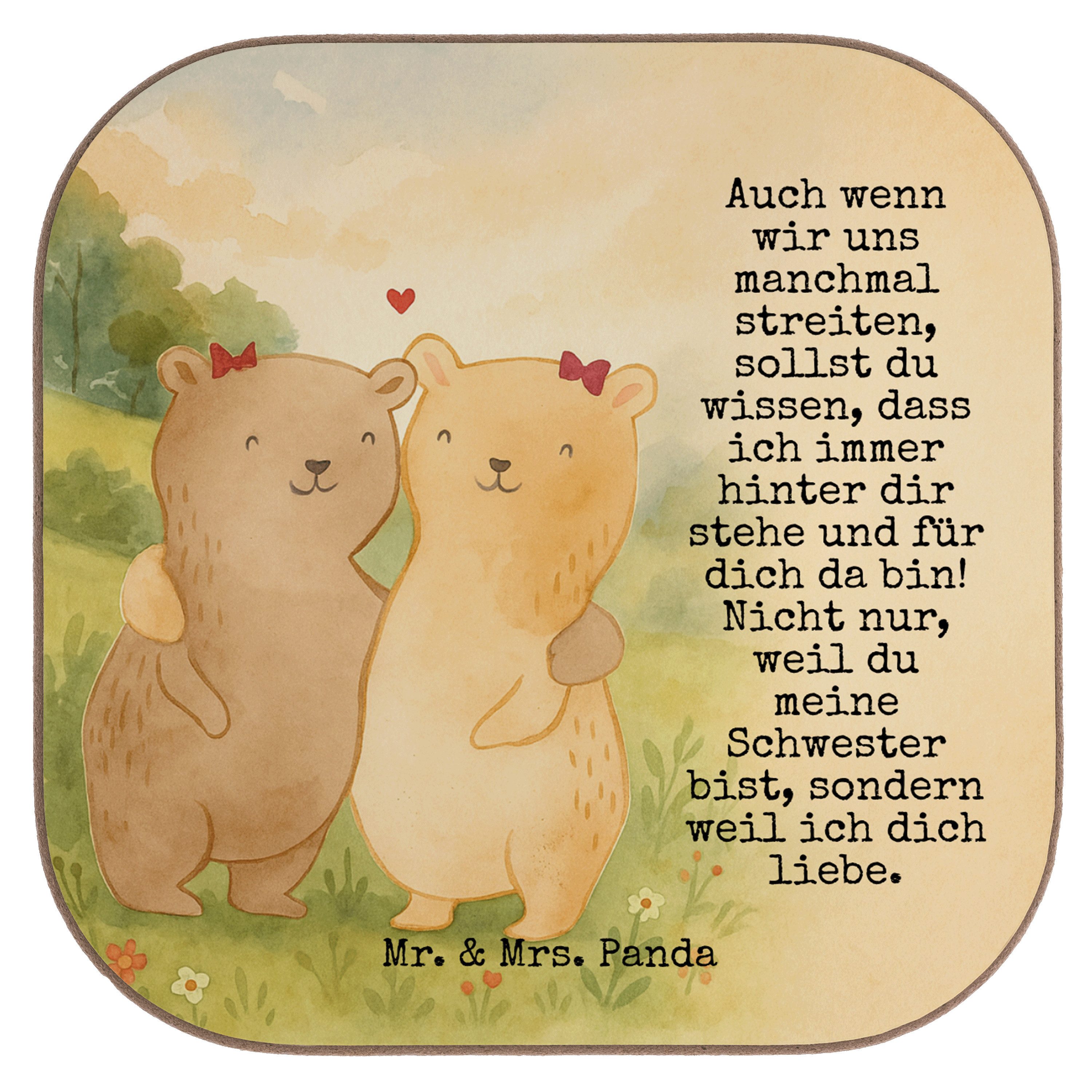Mr. & Mrs. Panda Getränkeuntersetzer Bären Schwestern Design, Untersetzer Glas, Weiß, Sis, Coaster, Schwes, Packung, Tassen Untersetzer schutzuntersetzer Untersetzer Quadratisch