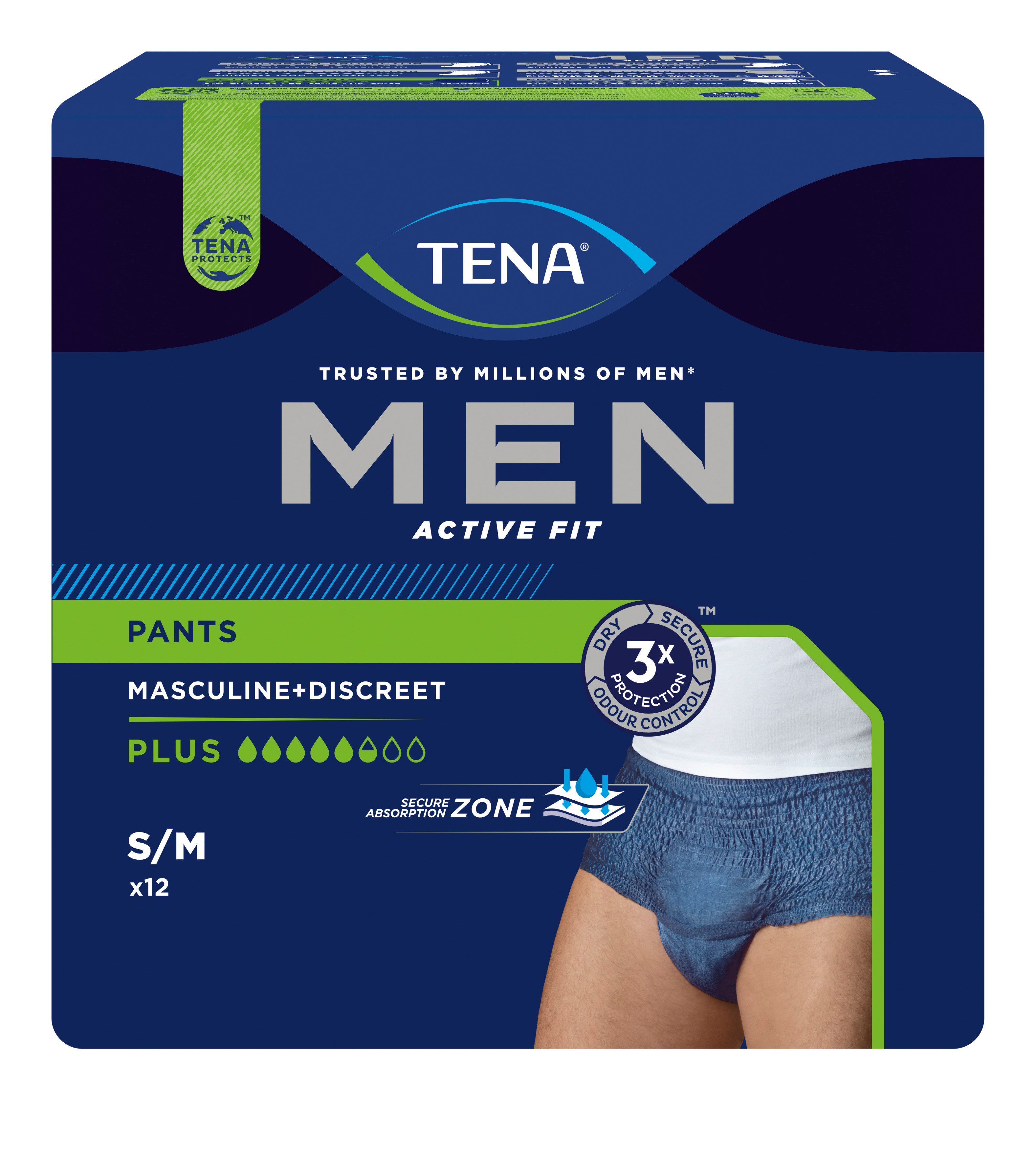 TENA Inkontinenz-Pants TENA MEN - Active Fit - Pants Plus - Blau, S/M Gr., 12-St.