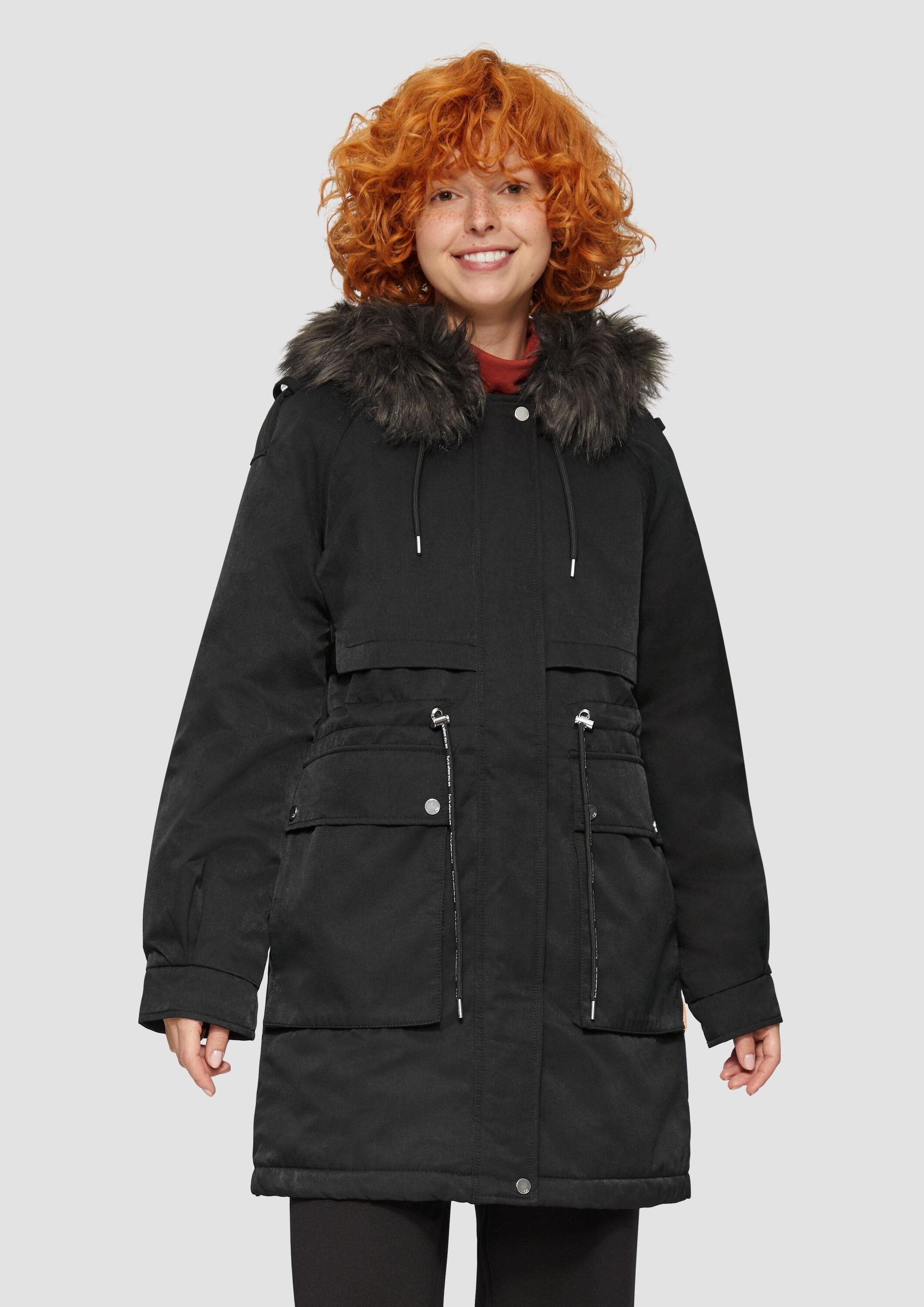 QS Parka Outdoor-Jacke Gefütterter Parka mit abnehmbarem Kunstfell